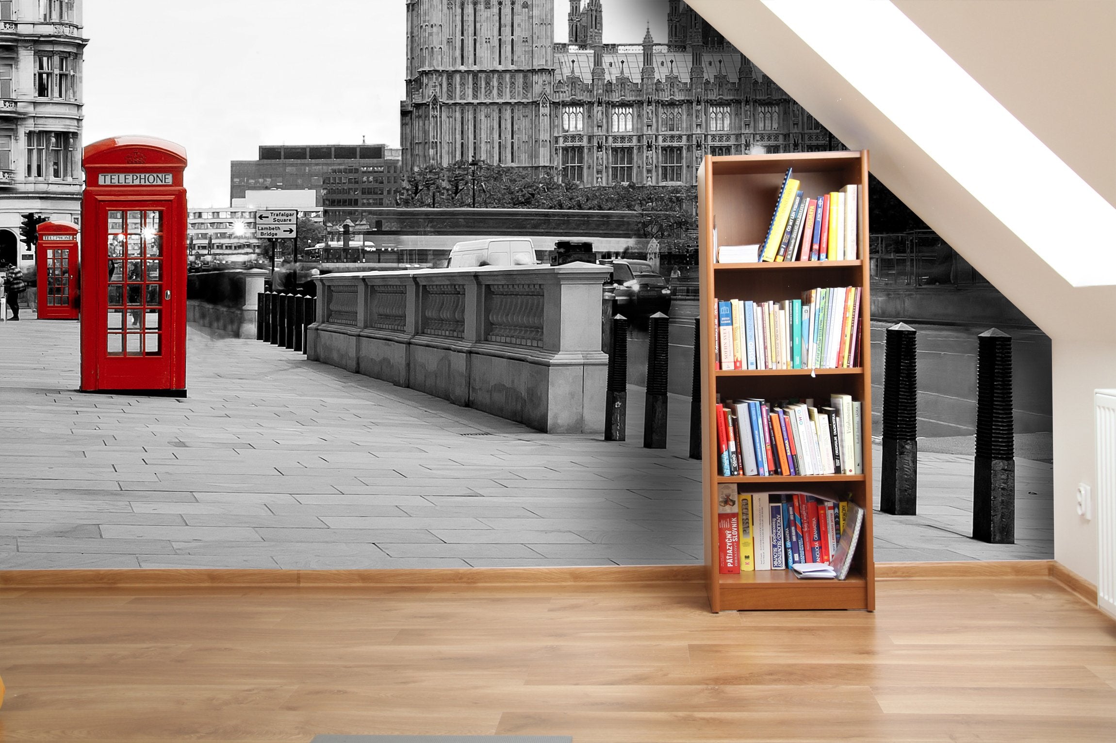PVC Fototapete Red phone in London - ECO Wandbild Selbstklebende Tapete - 3D Vinyl Wandsticker XXL SW035