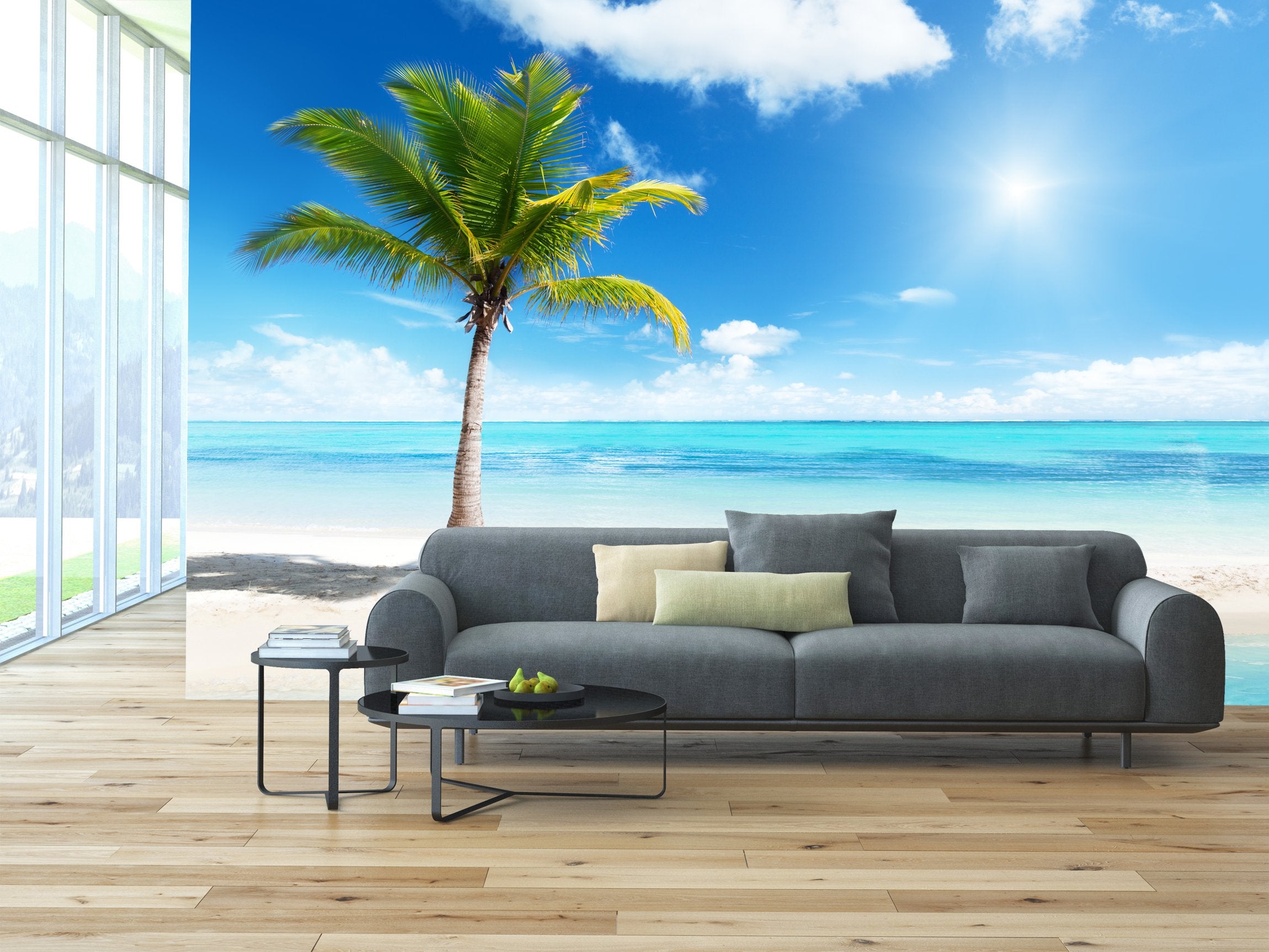 PVC Fototapete Palm On Island - ECO Wandbild Selbstklebende Tapete - 3D Vinyl Wandsticker XXL SW100