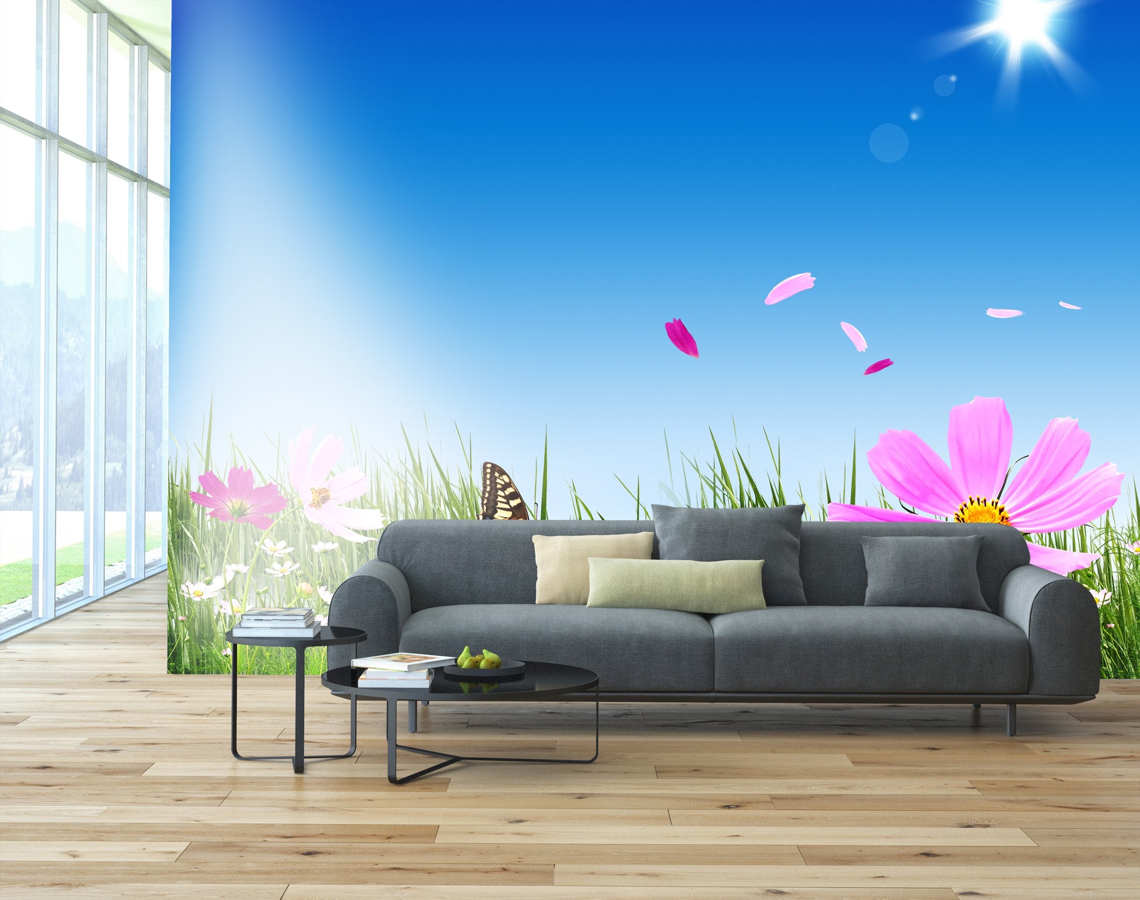 PVC Fototapete Green Grass And Flowers - ECO Wandbild Selbstklebende Tapete - 3D Vinyl Wandsticker XXL SW248
