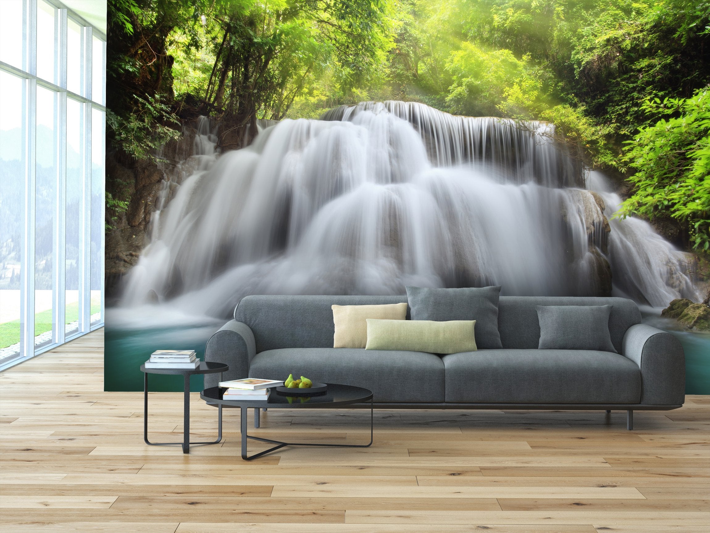 PVC Fototapete Huai Mae Kamin Waterfall - ECO Wandbild Selbstklebende Tapete - 3D Vinyl Wandsticker XXL SW076