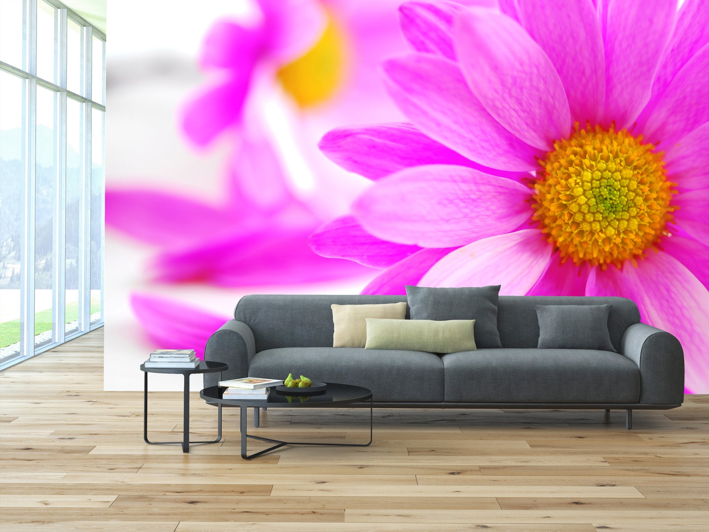 PVC Fototapete Pink Flowers – ECO Wandbild Selbstklebende Tapete – 3D Vinyl Wandsticker XXL SW060 - life-decor.de