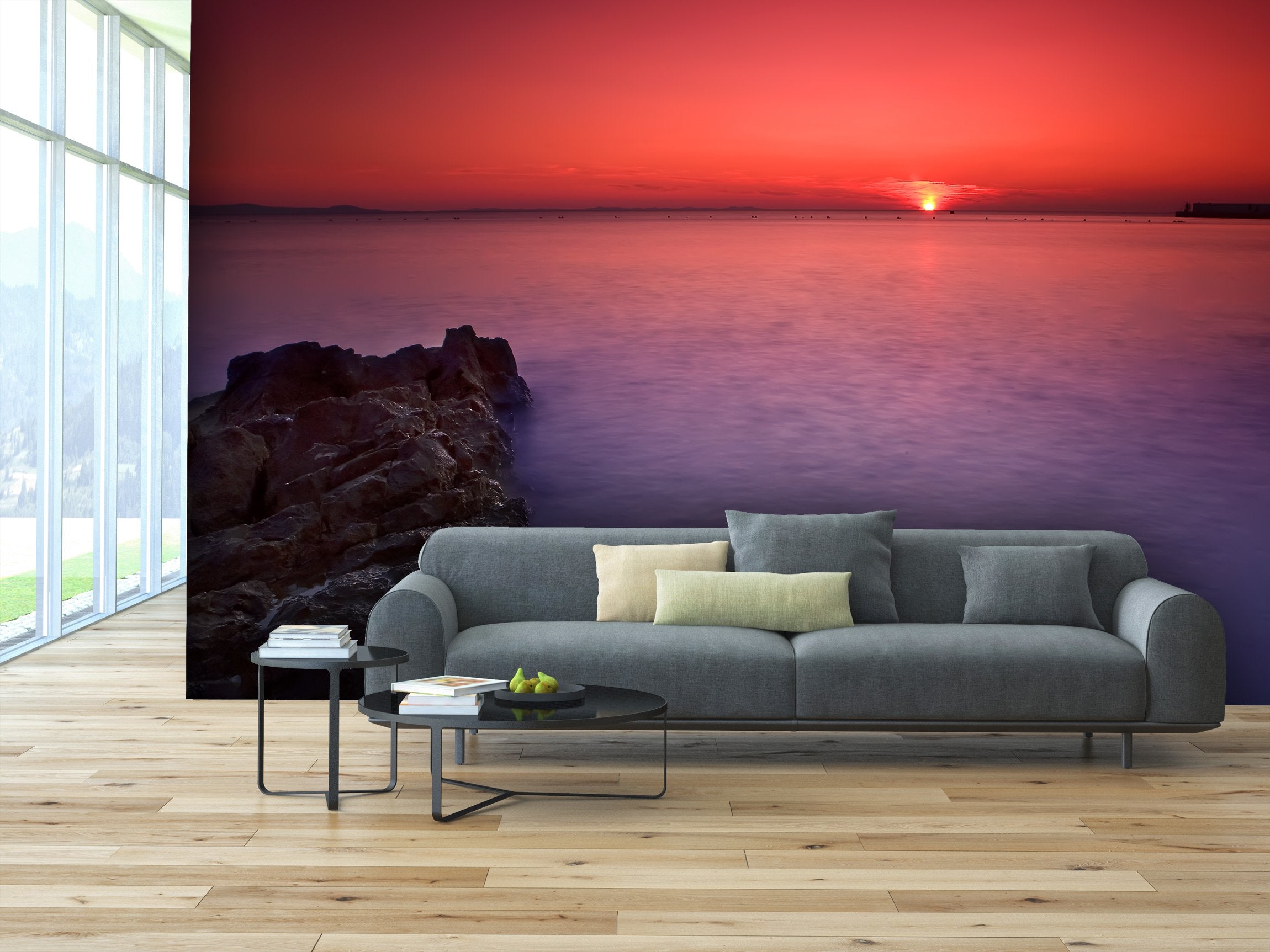 PVC Fototapete Sunset With Rocks - ECO Wandbild Selbstklebende Tapete - 3D Vinyl Wandsticker XXL SW079