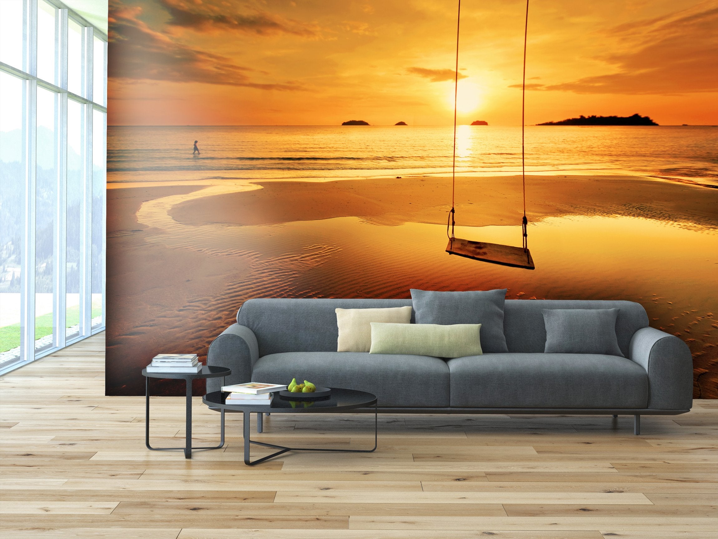 PVC Fototapete Tropical Colorful Sunset - ECO Wandbild Selbstklebende Tapete - 3D Vinyl Wandsticker XXL SW296