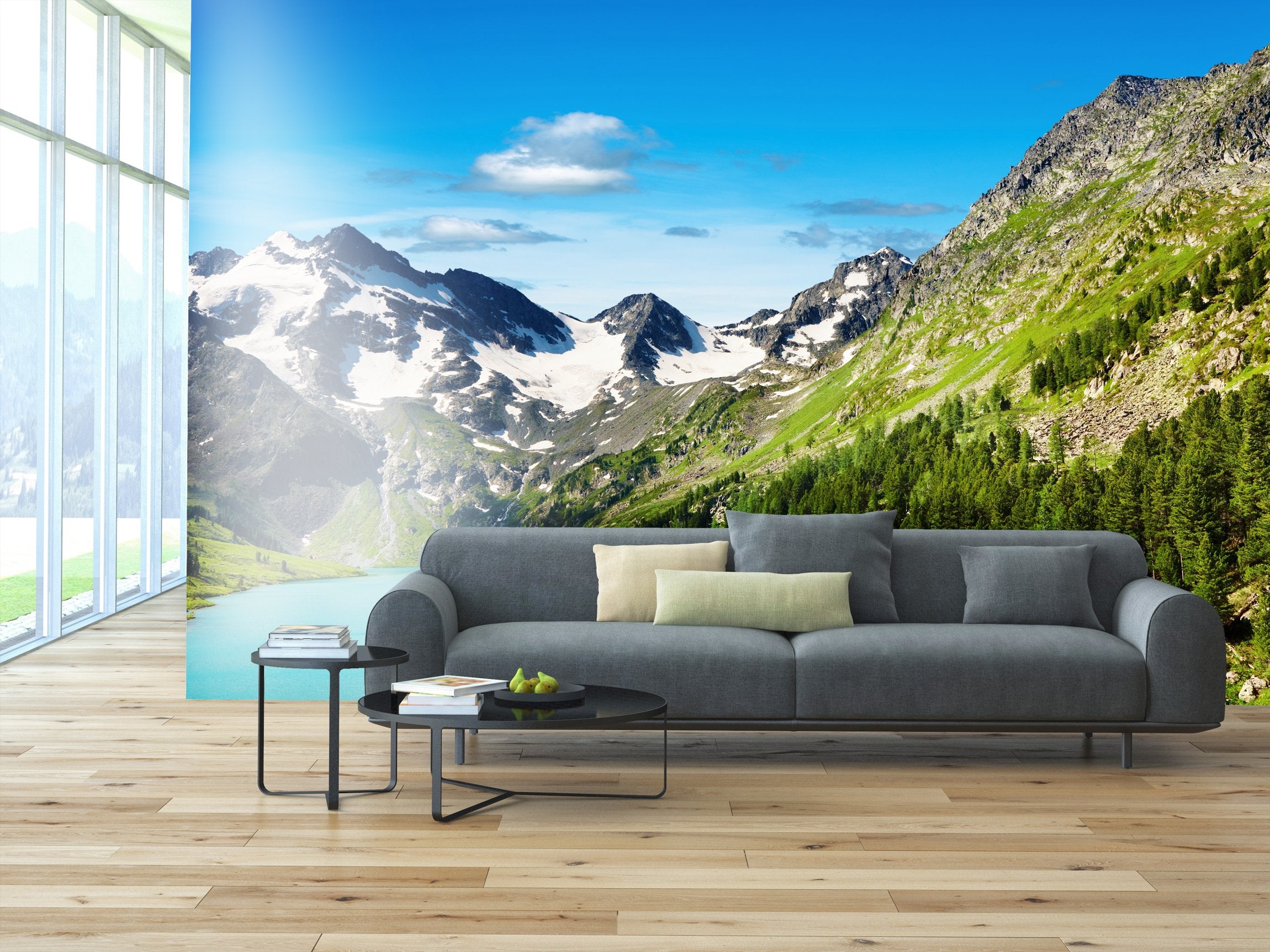 PVC Fototapete Mountain Lake – ECO Wandbild Selbstklebende Tapete – 3D Vinyl Wandsticker XXL SW102 - life-decor.de