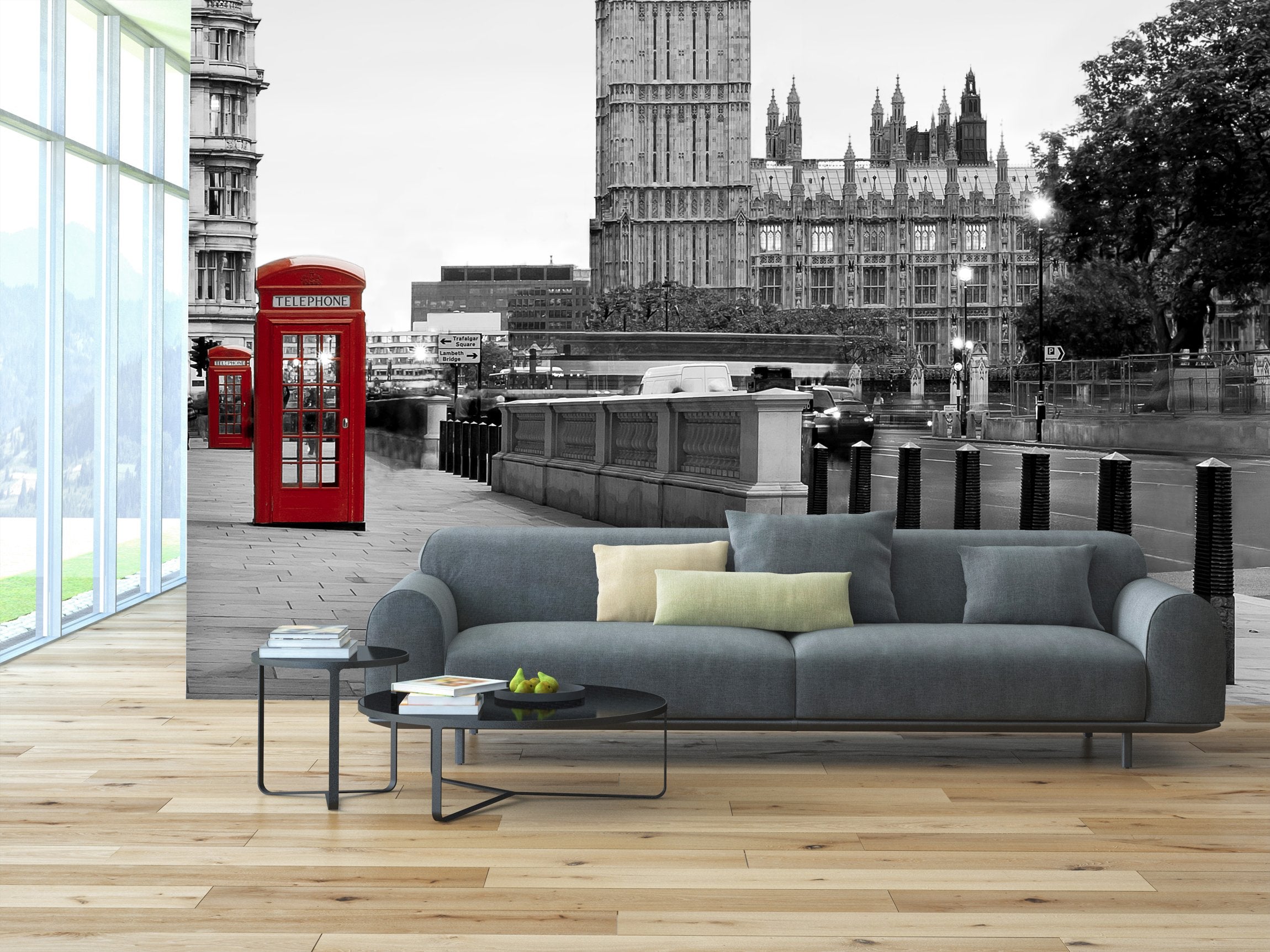 PVC Fototapete Red phone in London - ECO Wandbild Selbstklebende Tapete - 3D Vinyl Wandsticker XXL SW035