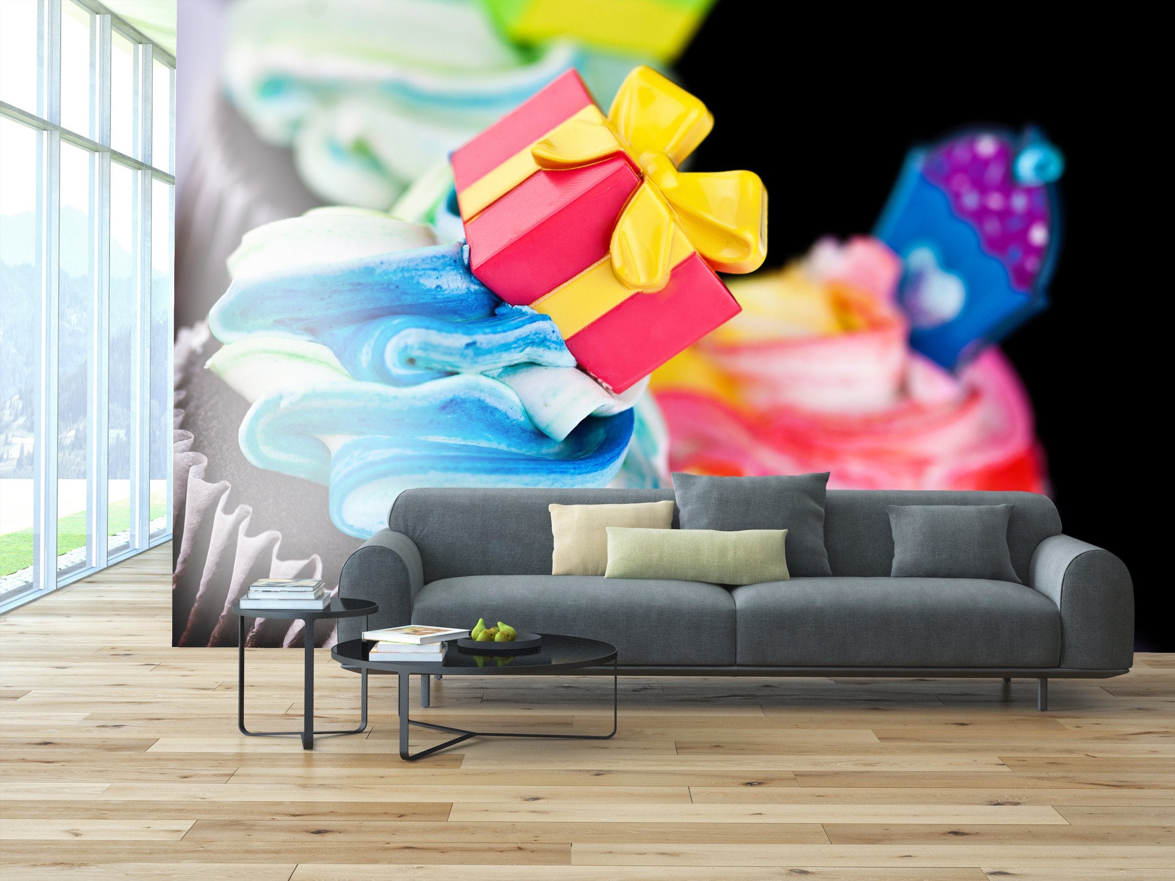 PVC Fototapete Cup Cake Decoration - ECO Wandbild Selbstklebende Tapete - 3D Vinyl Wandsticker XXL SW284