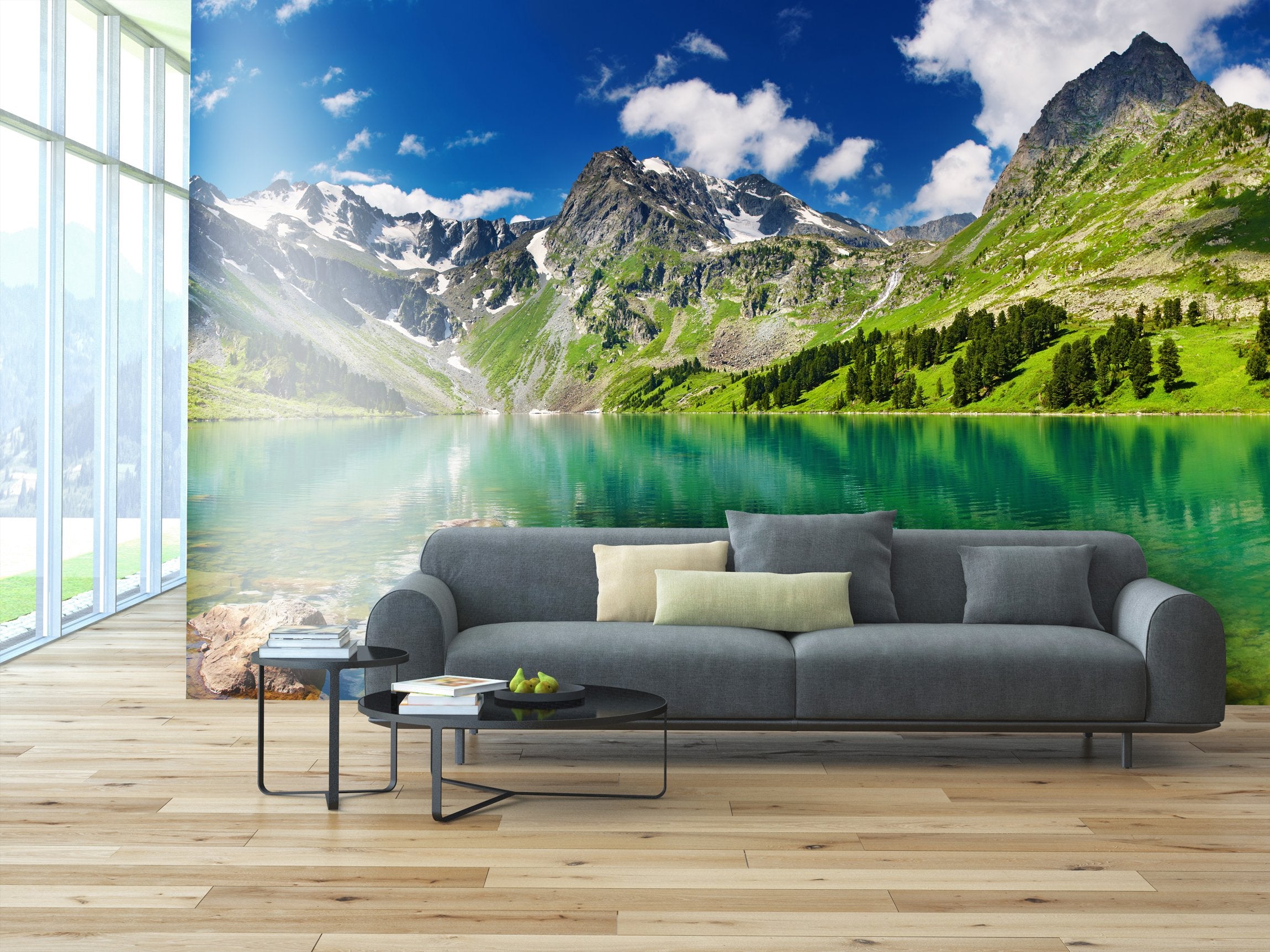 PVC Fototapete Mountain Lake – ECO Wandbild Selbstklebende Tapete – 3D Vinyl Wandsticker XXL SW223 - life-decor.de