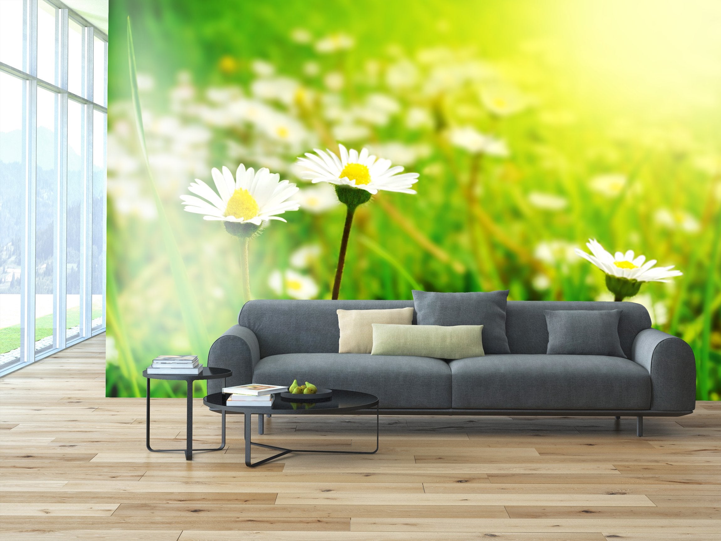 PVC Fototapete Tapeten White Flowers - ECO Wandbild Selbstklebende Tapete - 3D Vinyl Wandsticker XXL SW097