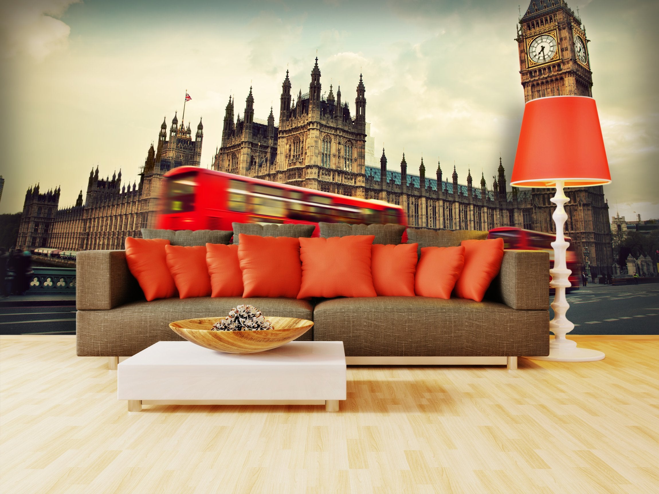 PVC Fototapete London Red Bus - ECO Wandbild Selbstklebende Tapete - 3D Vinyl Wandsticker XXL SW036