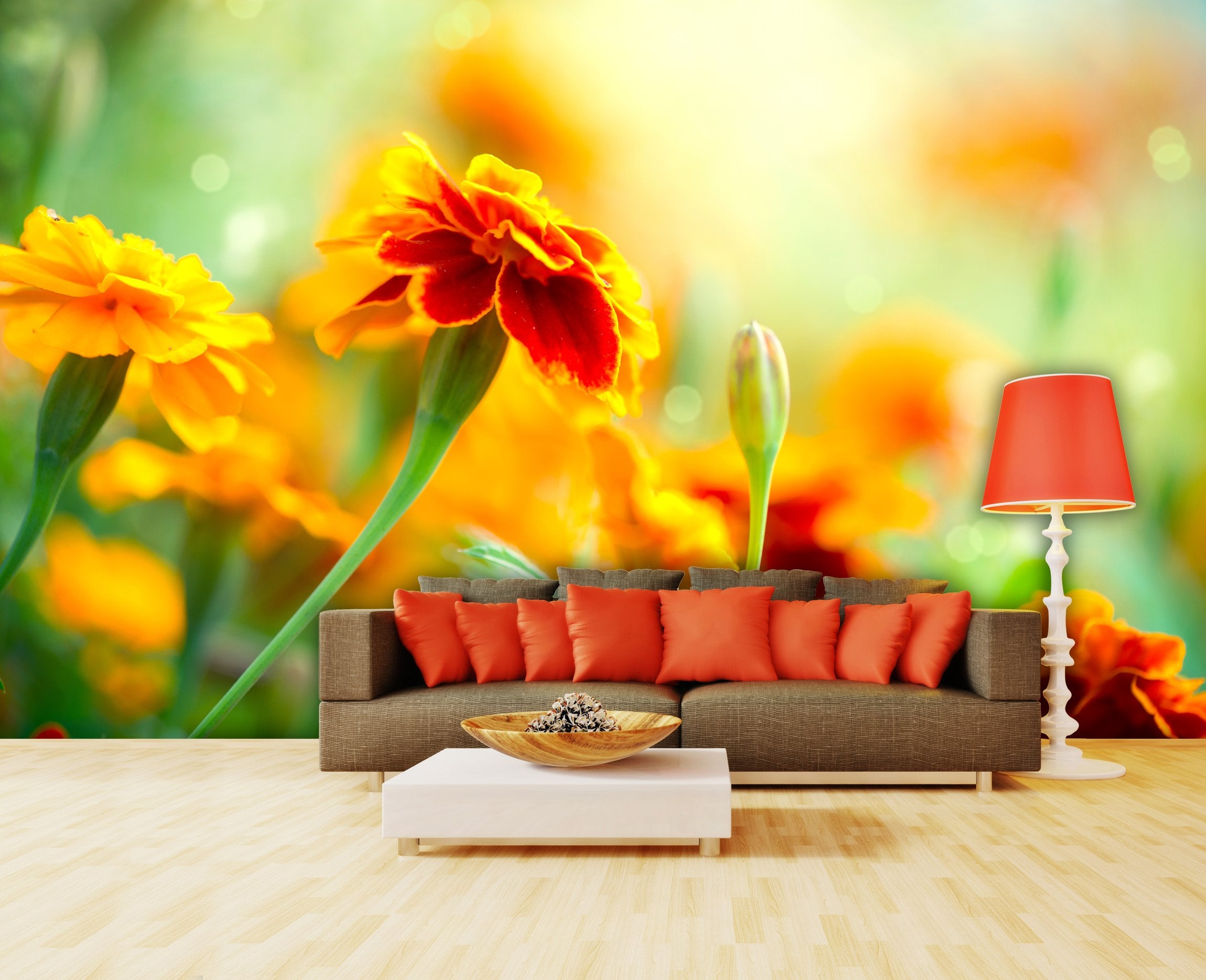 PVC Fototapete Marigold Flower – ECO Wandbild Selbstklebende Tapete – 3D Vinyl Wandsticker XXL SW098 - life-decor.de