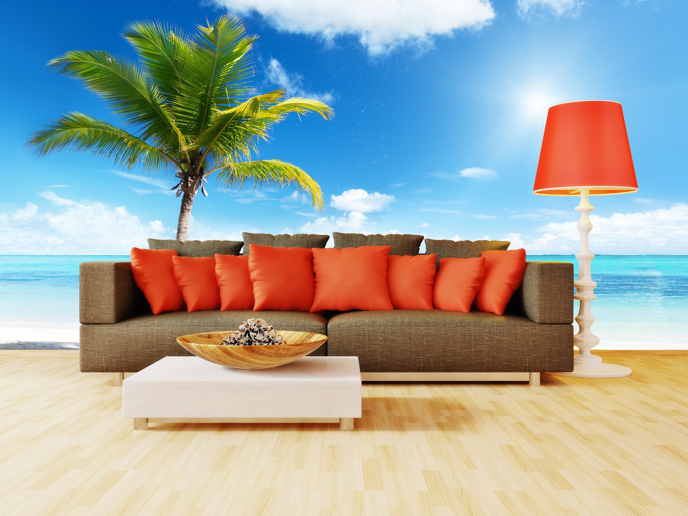 PVC Fototapete Palm On Island - ECO Wandbild Selbstklebende Tapete - 3D Vinyl Wandsticker XXL SW100