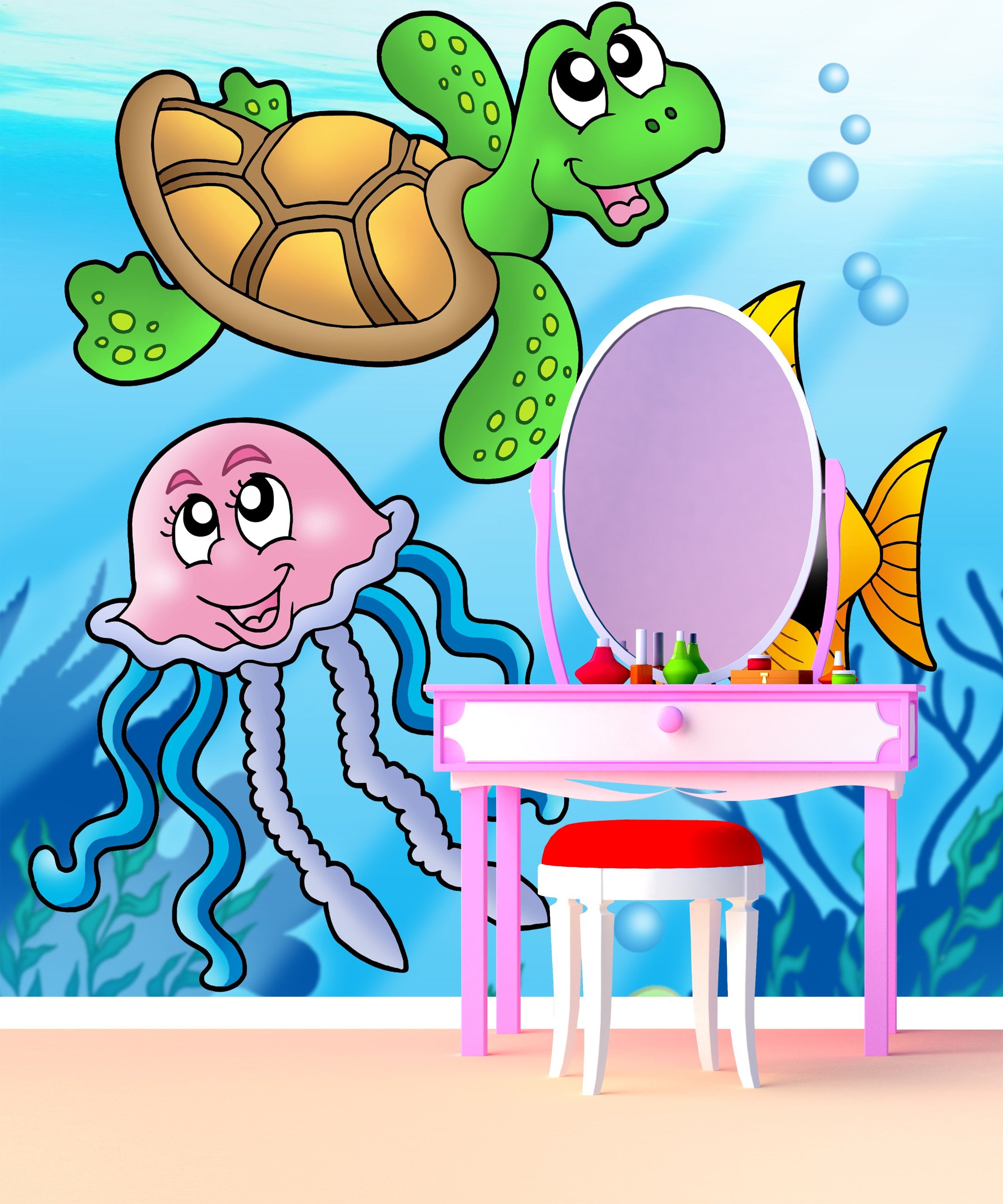 PVC Fototapete Sea Fishes And Animals - ECO Wandbild Selbstklebende Tapete - 3D Vinyl Wandsticker XXL SW118