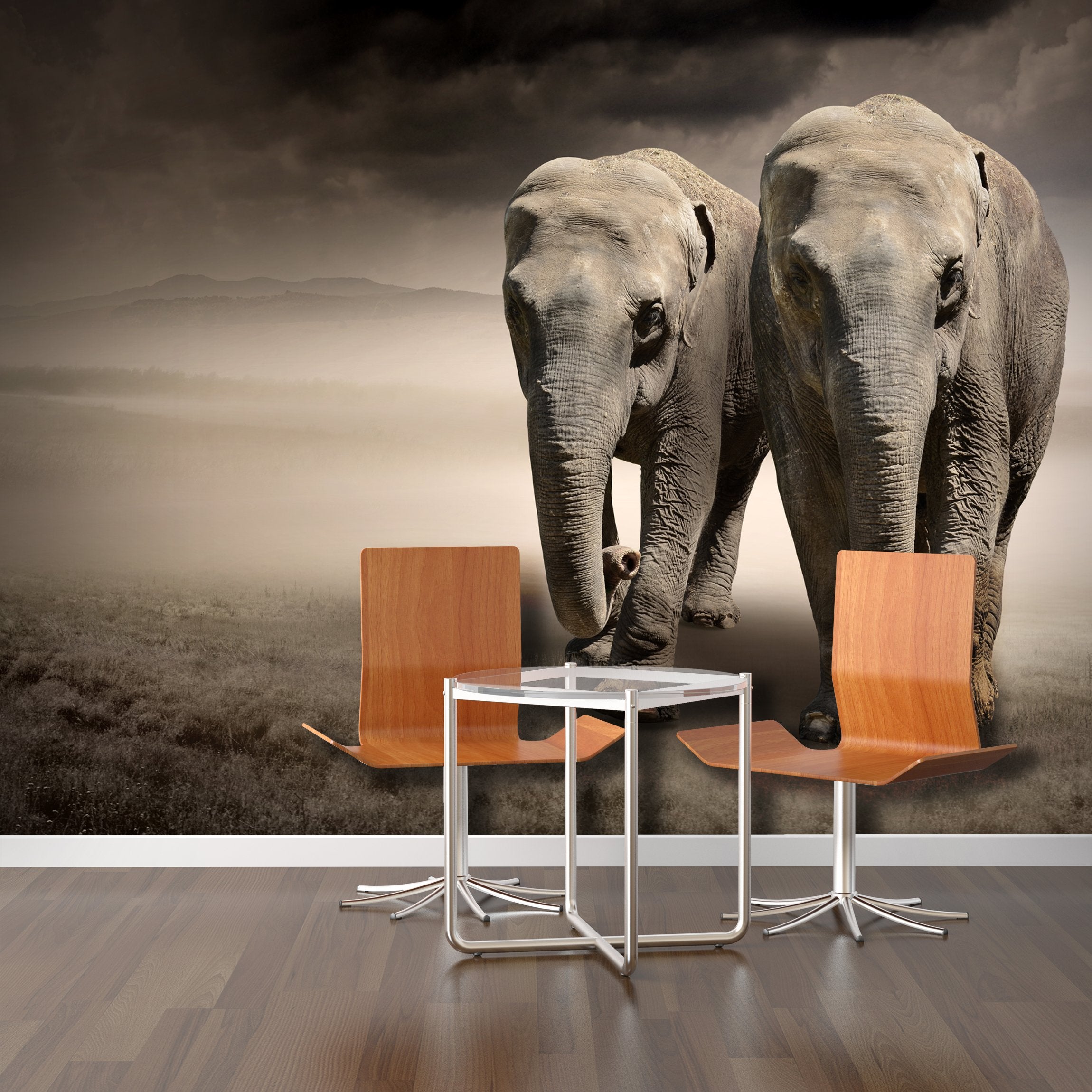 PVC Fototapete Elephants - ECO Wandbild Selbstklebende Tapete - 3D Vinyl Wandsticker XXL SW022