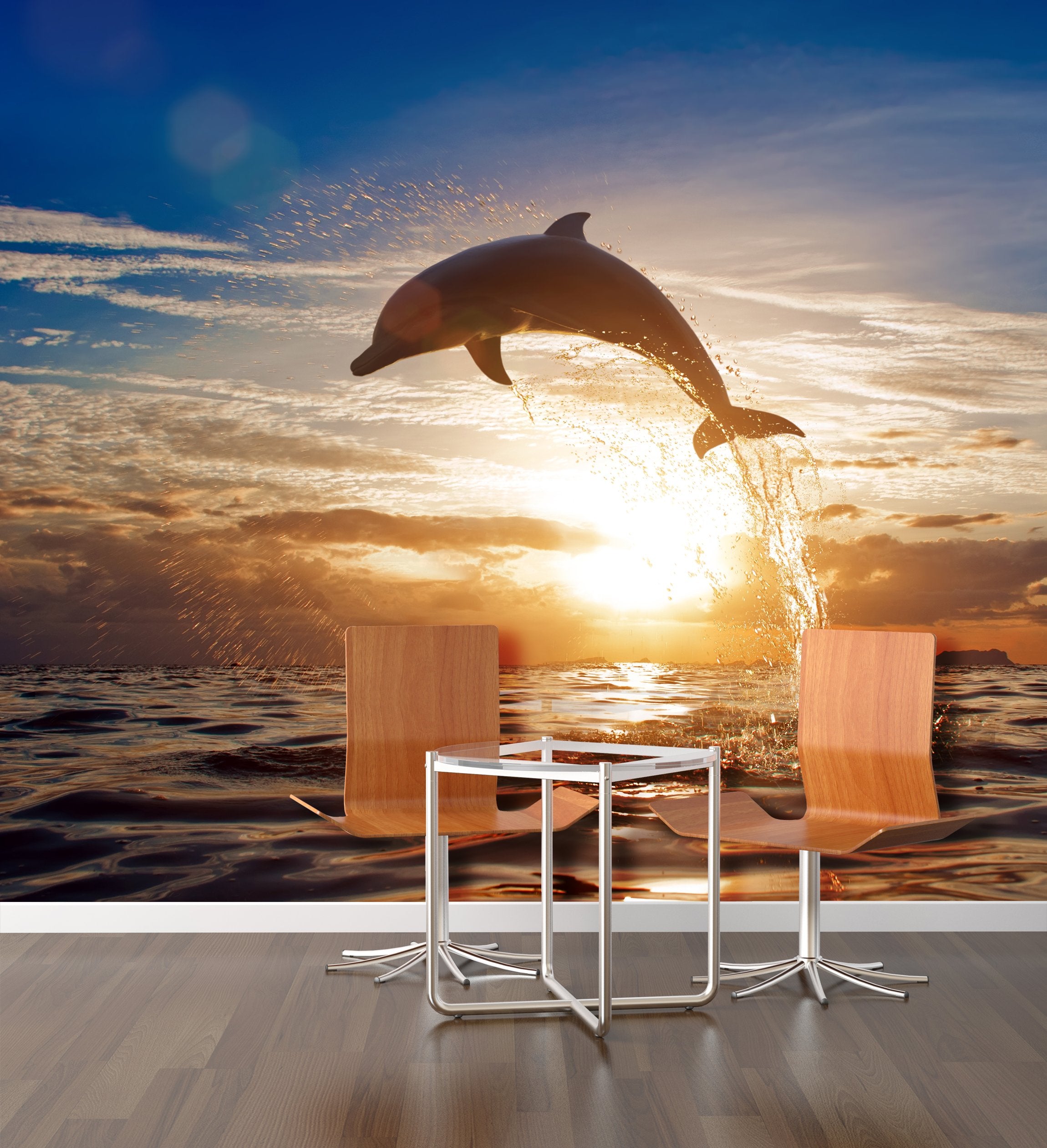 PVC Fototapete Dolphin Jumping - ECO Wandbild Selbstklebende Tapete - 3D Vinyl Wandsticker XXL SW114