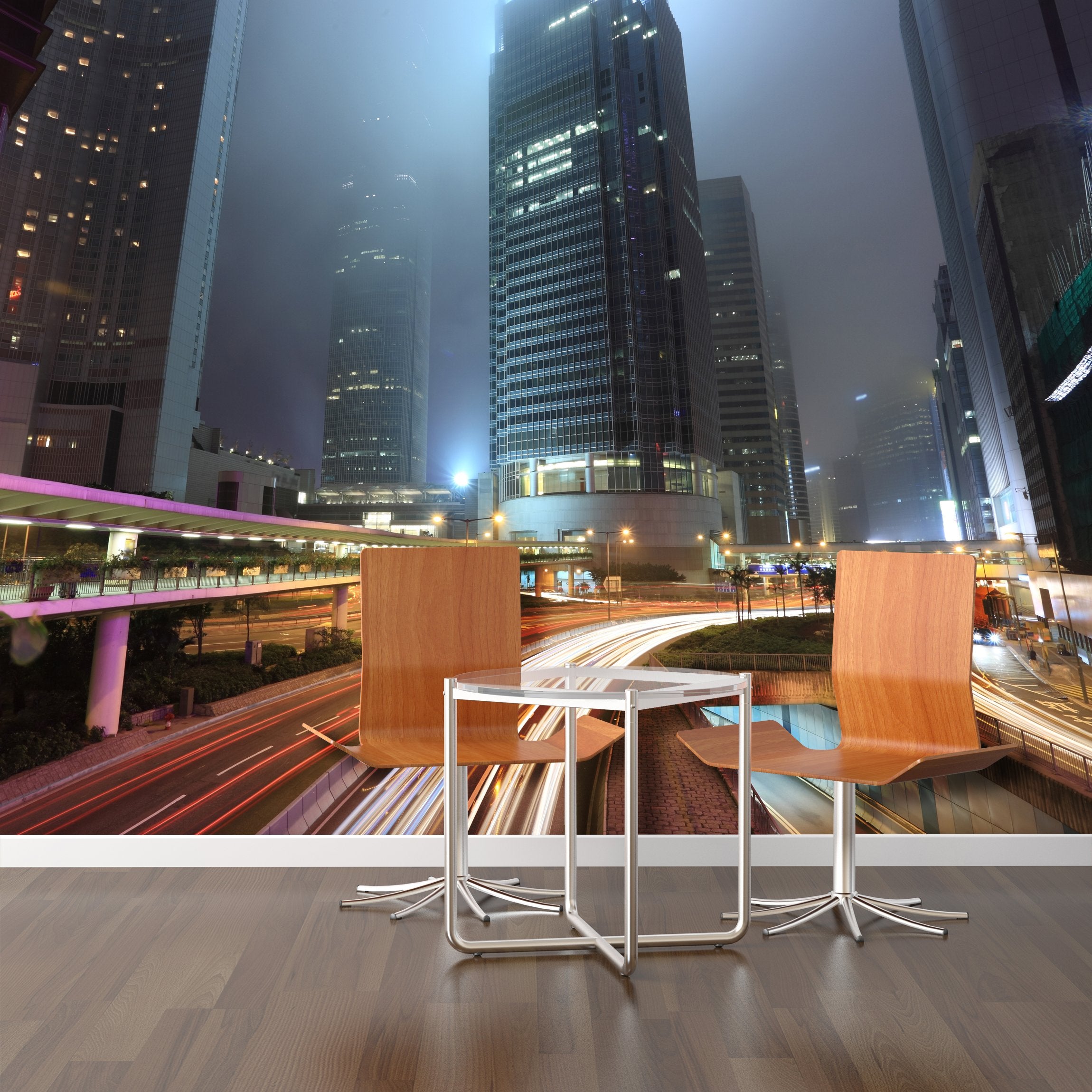 PVC Fototapete Traffic in Hong Kong City - ECO Wandbild Selbstklebende Tapete - 3D Vinyl Wandsticker XXL SW090