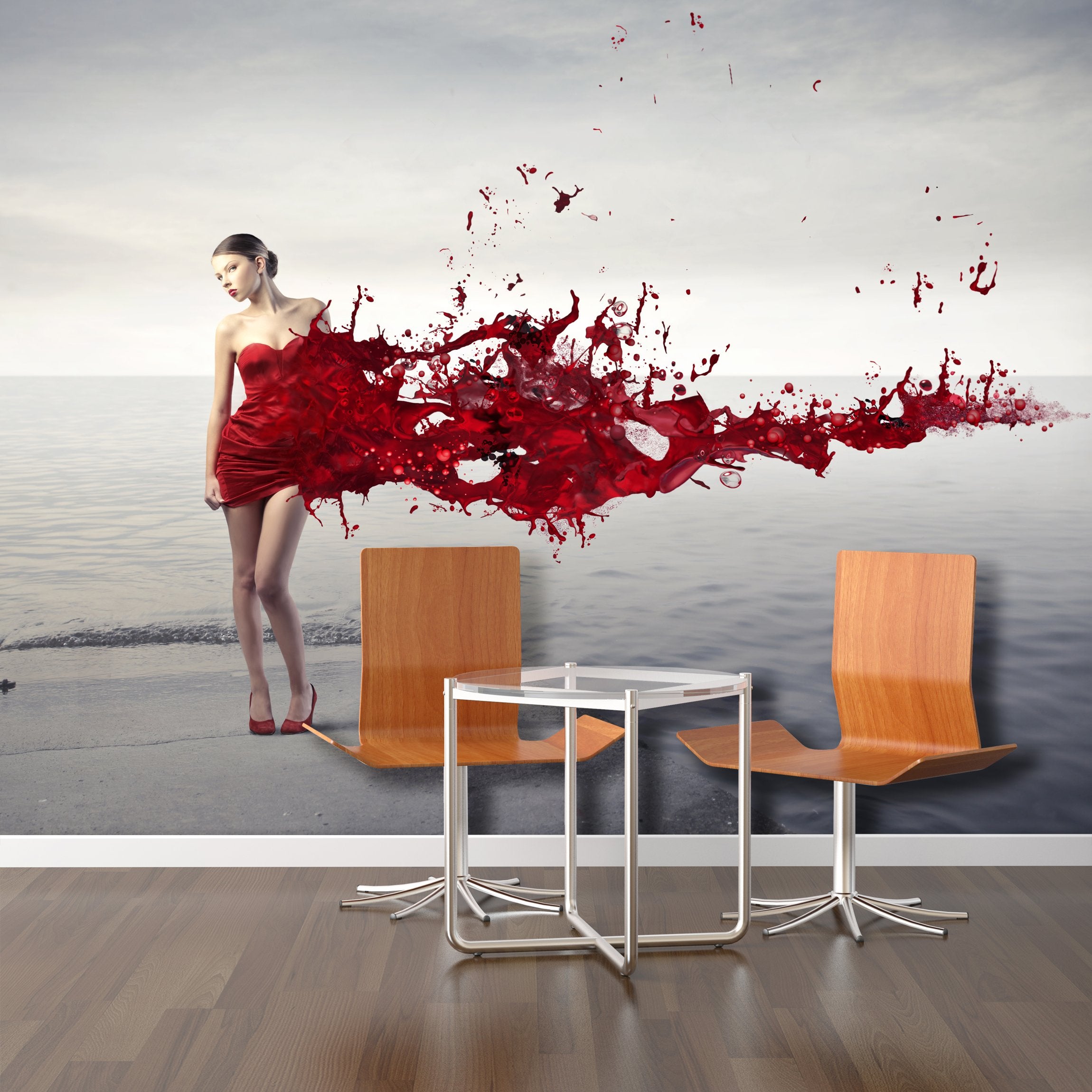 PVC Fototapete Red Dress - ECO Wandbild Selbstklebende Tapete - 3D Vinyl Wandsticker XXL SW139