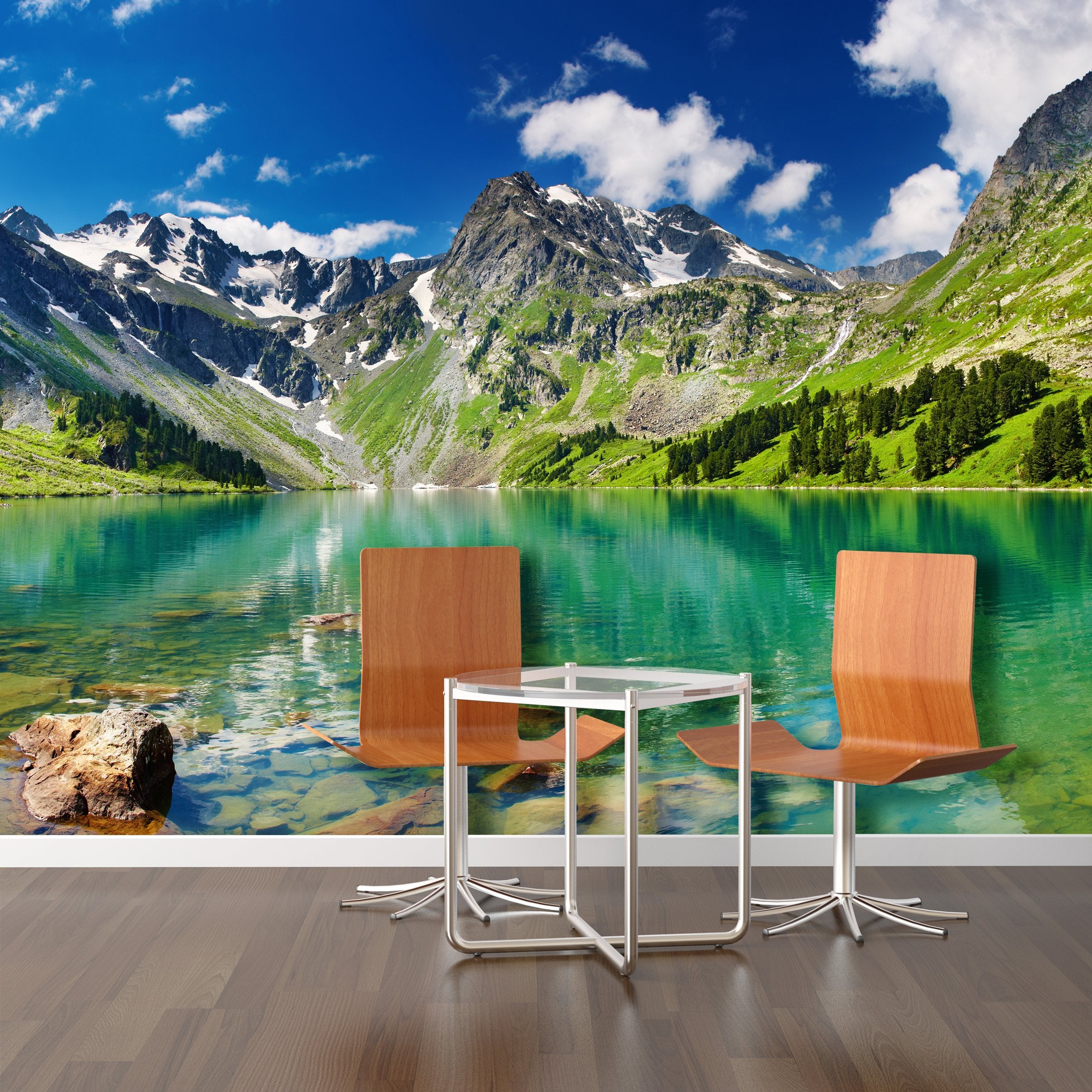 PVC Fototapete Mountain Lake – ECO Wandbild Selbstklebende Tapete – 3D Vinyl Wandsticker XXL SW223 - life-decor.de