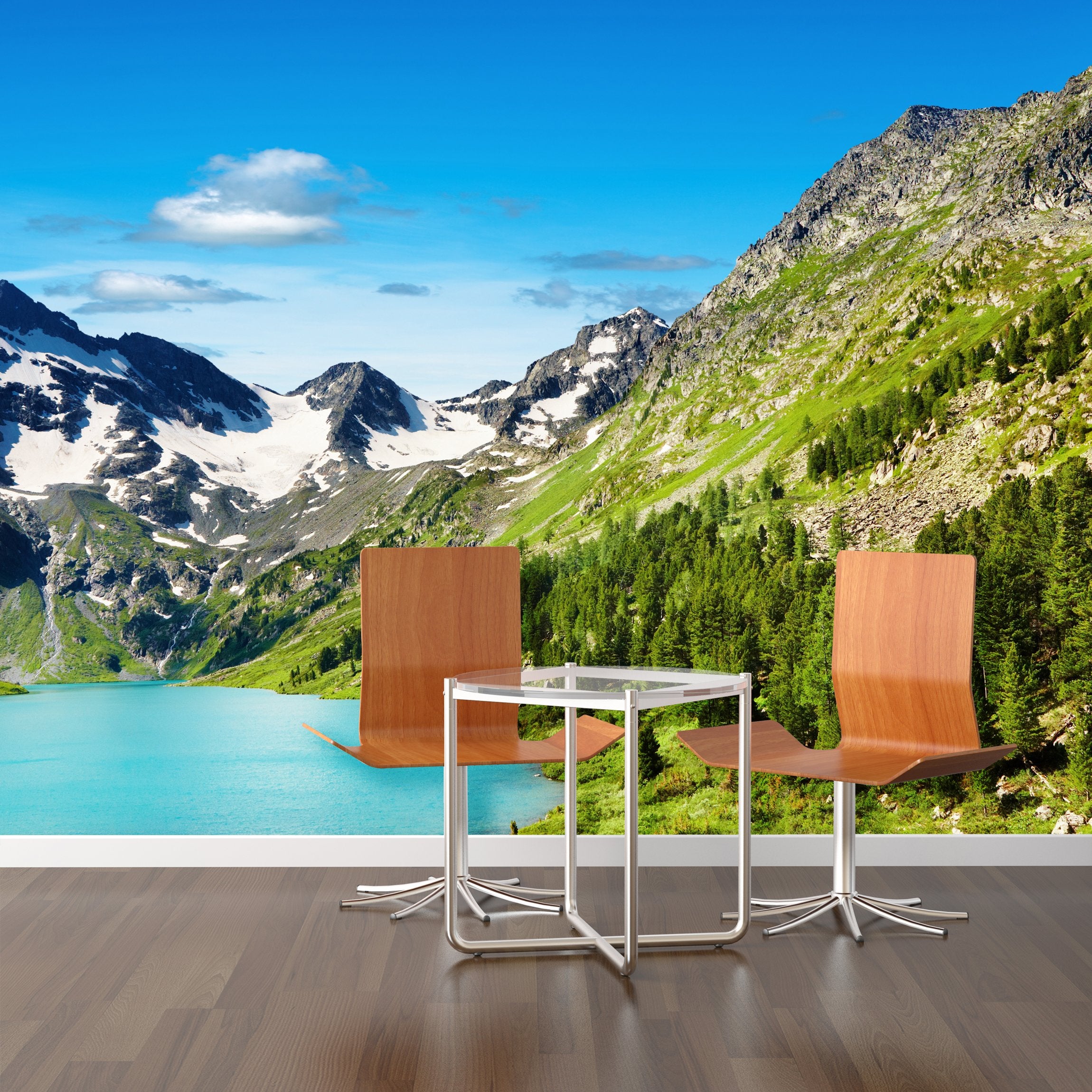 PVC Fototapete Mountain Lake – ECO Wandbild Selbstklebende Tapete – 3D Vinyl Wandsticker XXL SW102 - life-decor.de