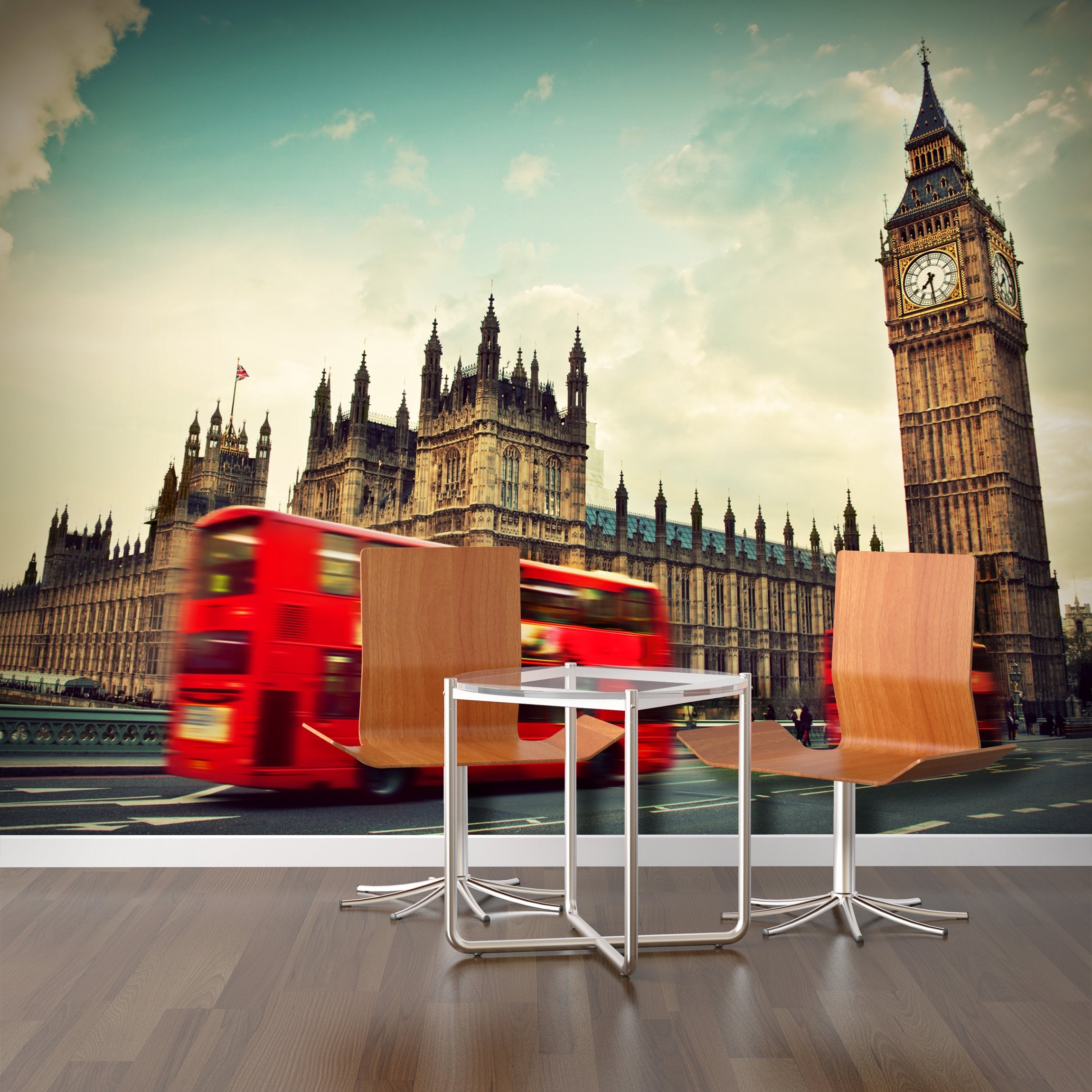 PVC Fototapete London Red Bus - ECO Wandbild Selbstklebende Tapete - 3D Vinyl Wandsticker XXL SW036