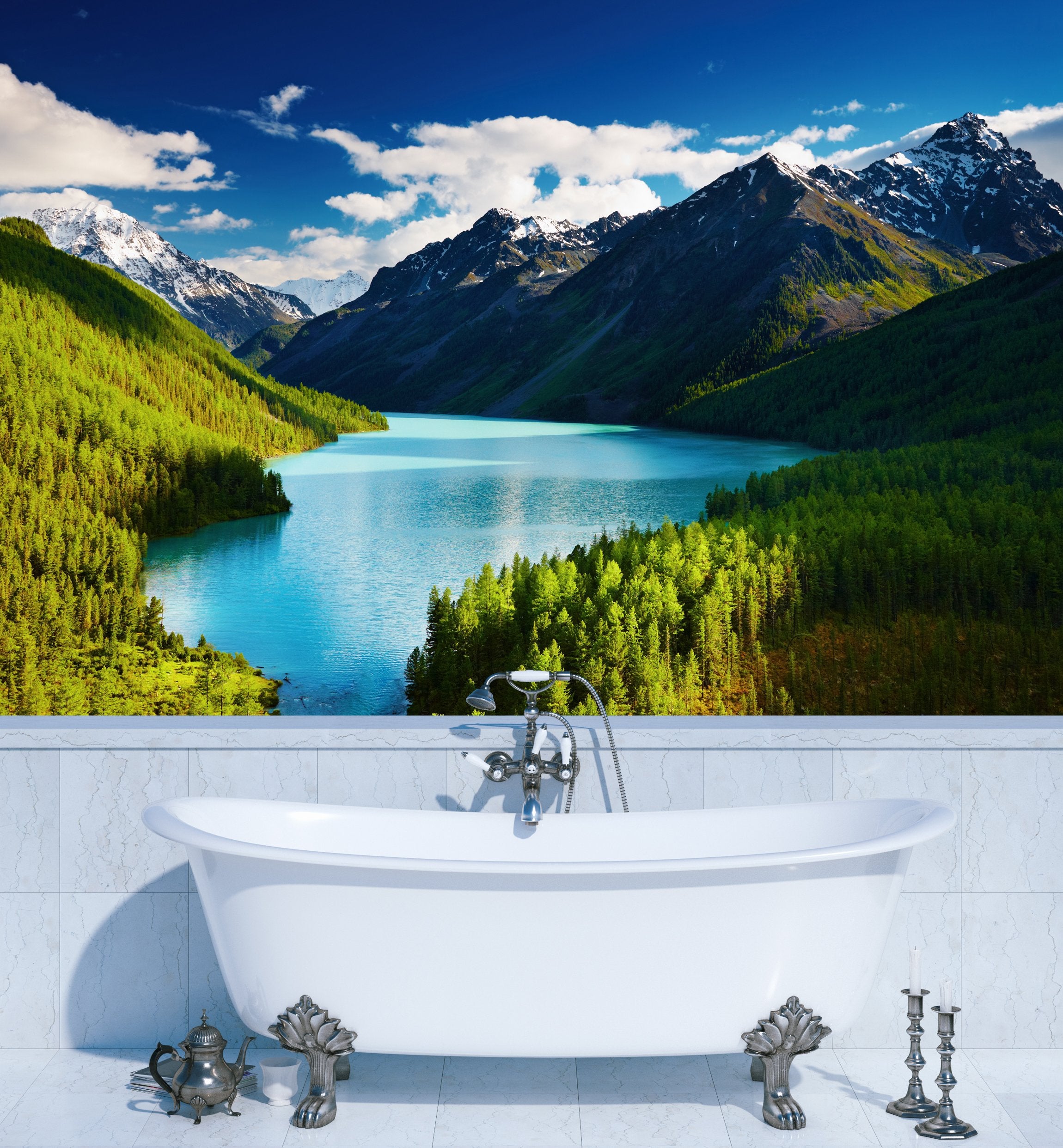 PVC Fototapete Mountain Lake – ECO Wandbild Selbstklebende Tapete – 3D Vinyl Wandsticker XXL SW124 - life-decor.de
