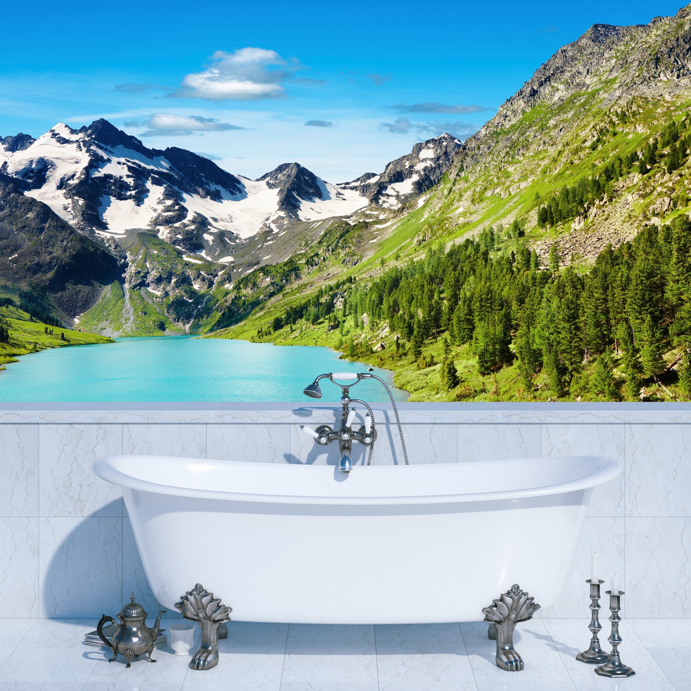 PVC Fototapete Mountain Lake – ECO Wandbild Selbstklebende Tapete – 3D Vinyl Wandsticker XXL SW102 - life-decor.de