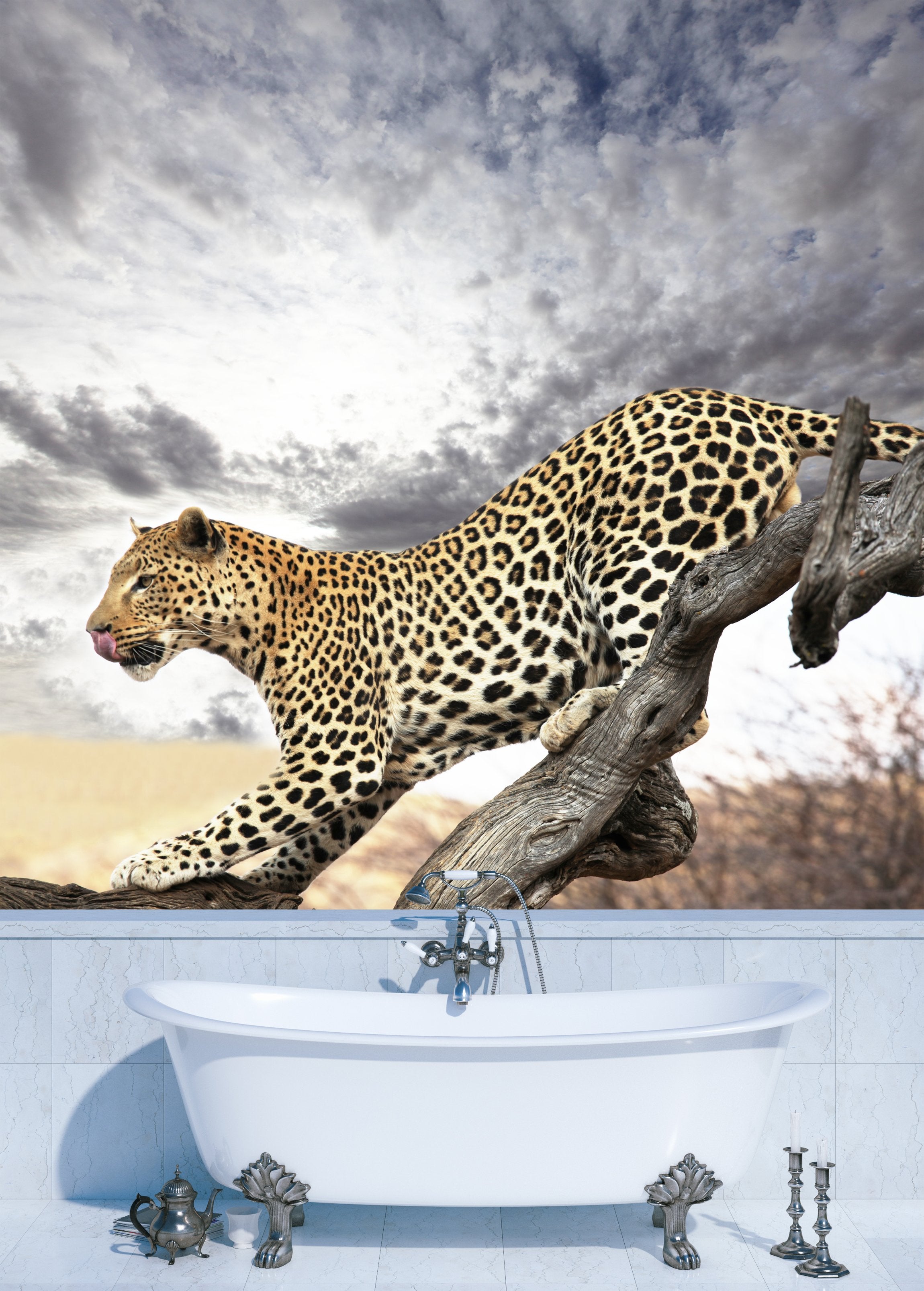 PVC Fototapete Leopard – ECO Wandbild Selbstklebende Tapete – 3D Vinyl Wandsticker XXL SW077 - life-decor.de