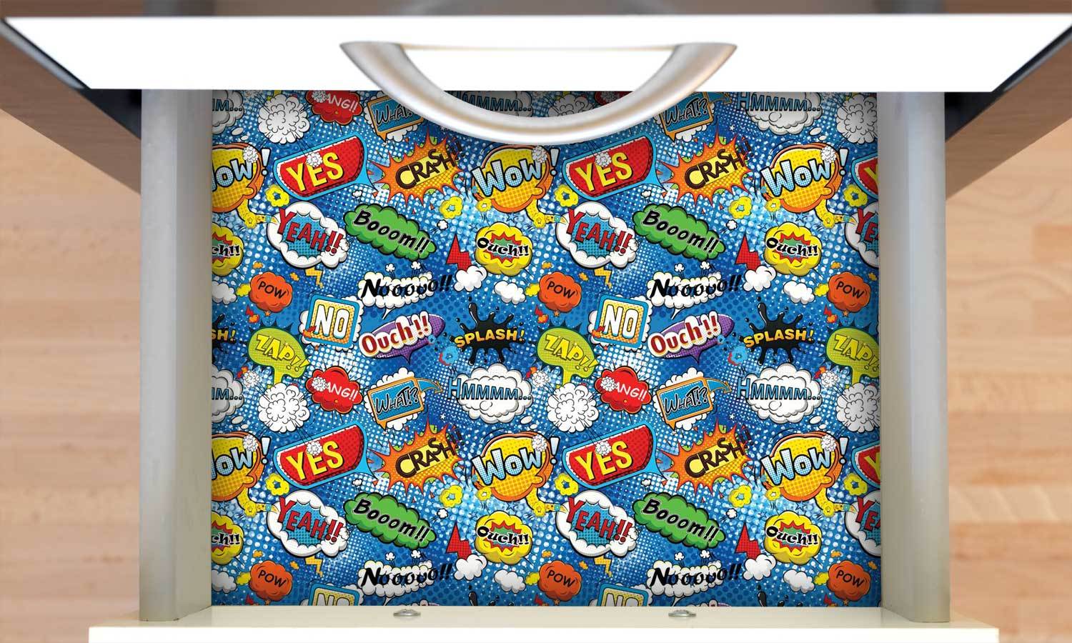 selbstklebende Folie für Möbel- Comic Pop Art blau PAT085 - möbel klebefolie holzoptik