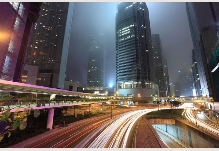 PVC Fototapete Traffic in Hong Kong City - ECO Wandbild Selbstklebende Tapete - 3D Vinyl Wandsticker XXL SW090