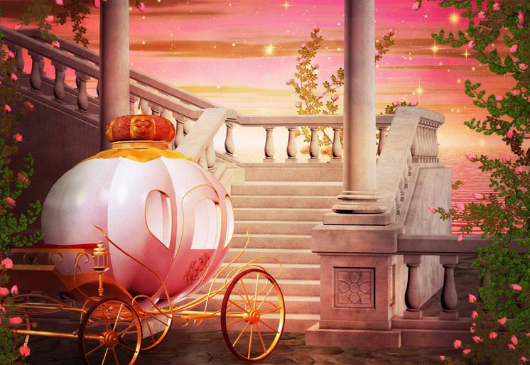 PVC Fototapete Carriage Castle Fantasy - ECO Wandbild Selbstklebende Tapete - 3D Vinyl Wandsticker XXL SW163