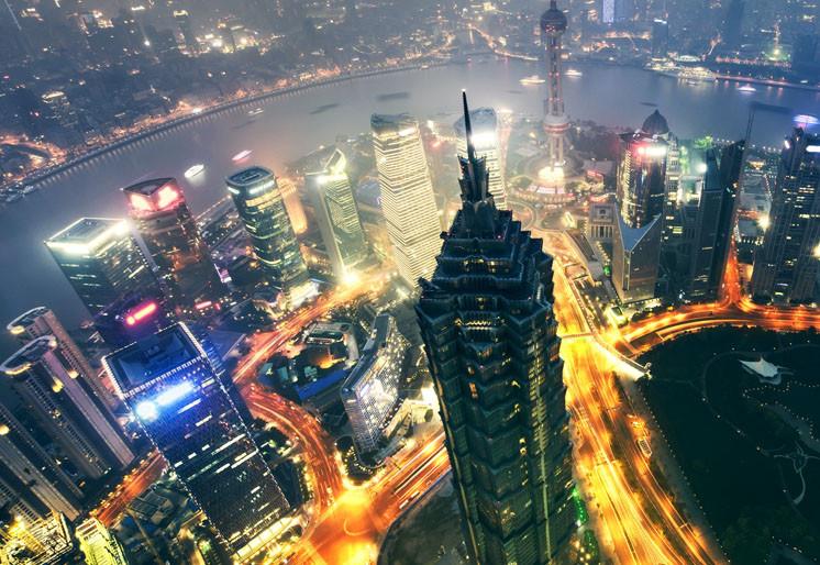 PVC Fototapete Shanghai City - ECO Wandbild Selbstklebende Tapete - 3D Vinyl Wandsticker XXL SW112