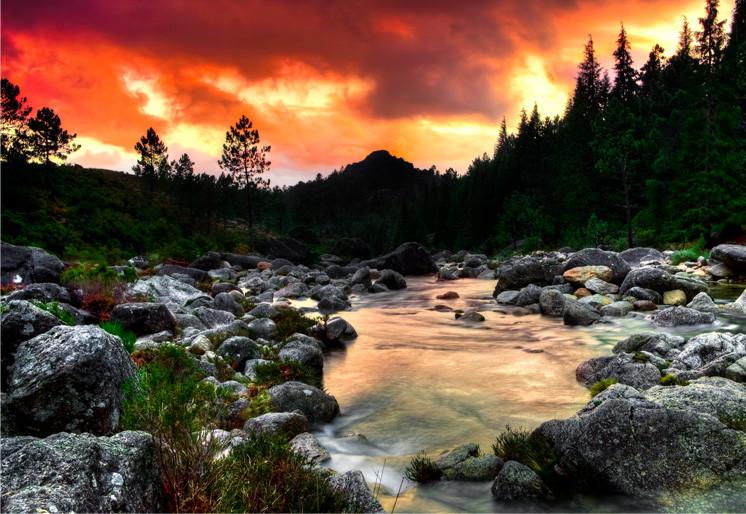 PVC Fototapete Mountain River - ECO Wandbild Selbstklebende Tapete - 3D Vinyl Wandsticker XXL SW399