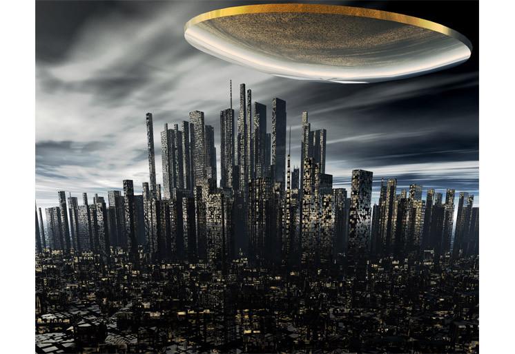 PVC Fototapete UFO Space Ship - ECO Wandbild Selbstklebende Tapete - 3D Vinyl Wandsticker XXL SW338