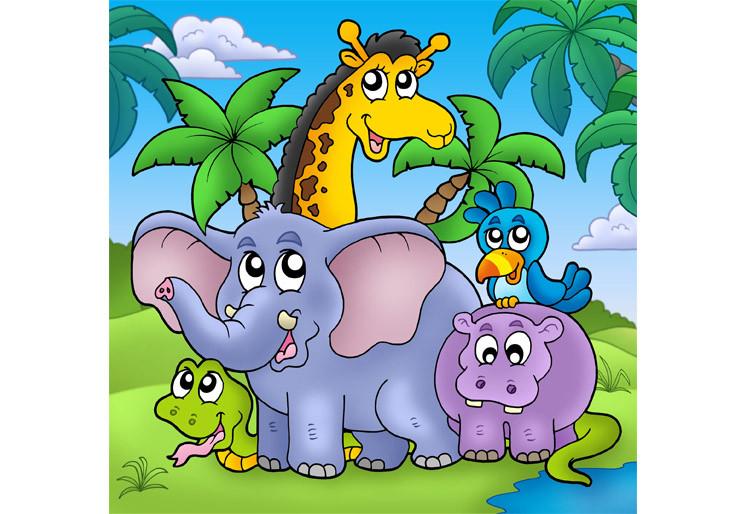 PVC Fototapete Landscape With Group Of Animals - ECO Wandbild Selbstklebende Tapete - 3D Vinyl Wandsticker XXL SW344