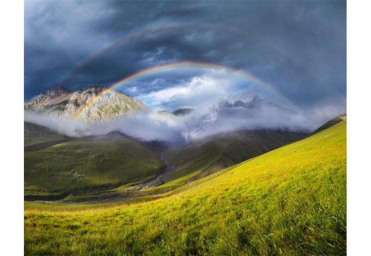 PVC Fototapete Rainbow In Mountain Valley - ECO Wandbild Selbstklebende Tapete - 3D Vinyl Wandsticker XXL SW253