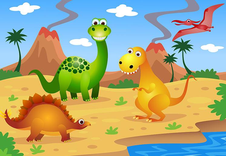PVC Fototapete Cute Dinos - ECO Wandbild Selbstklebende Tapete - 3D Vinyl Wandsticker XXL SW383