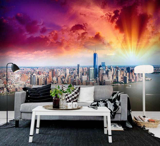 PVC Fototapete New York Red Skyline - ECO Wandbild Selbstklebende Tapete - 3D Vinyl Wandsticker XXL SW362