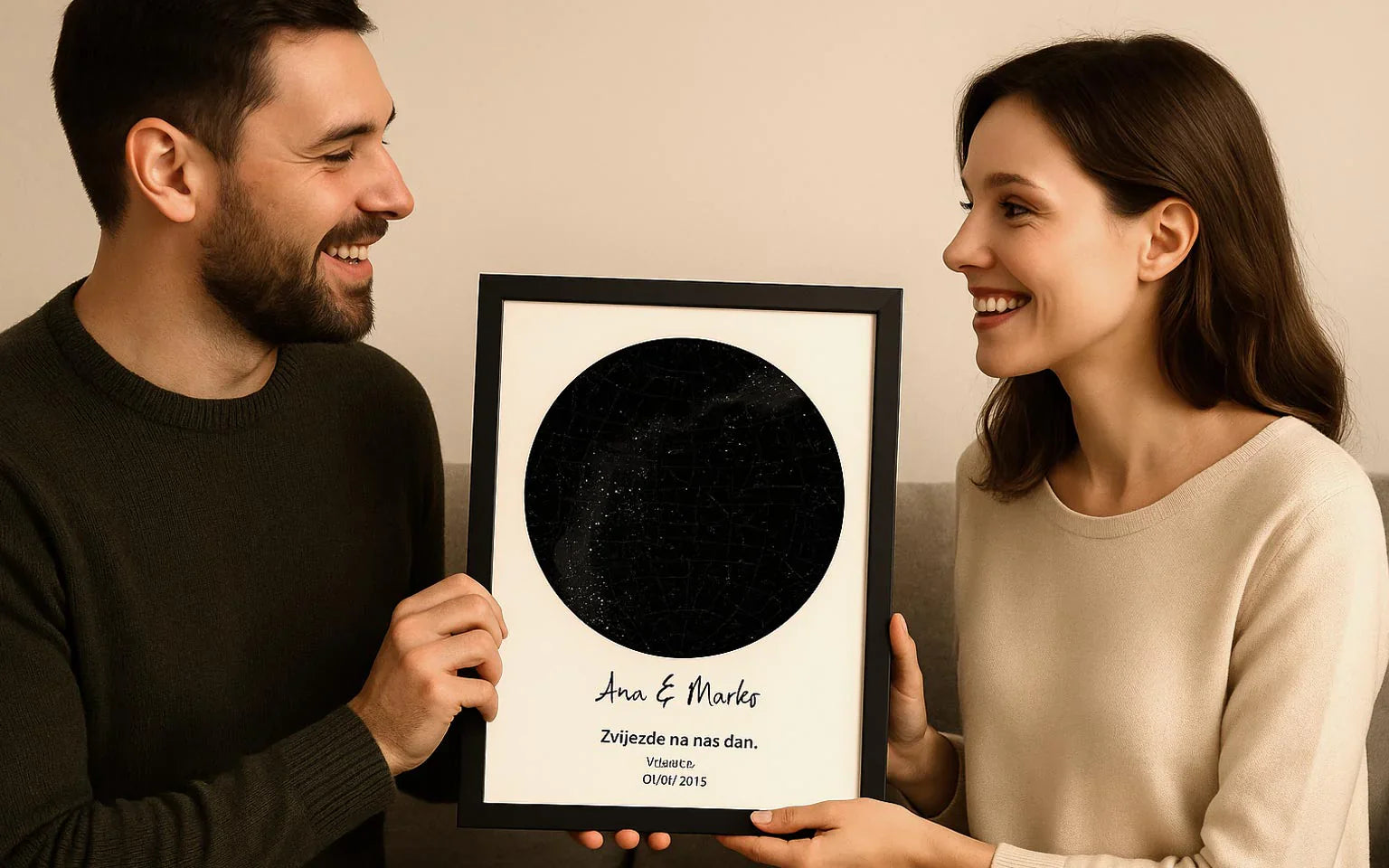 Personalisierte Sternenkarte als romantisches Geschenk zum Geburtstag oder Jahrestag