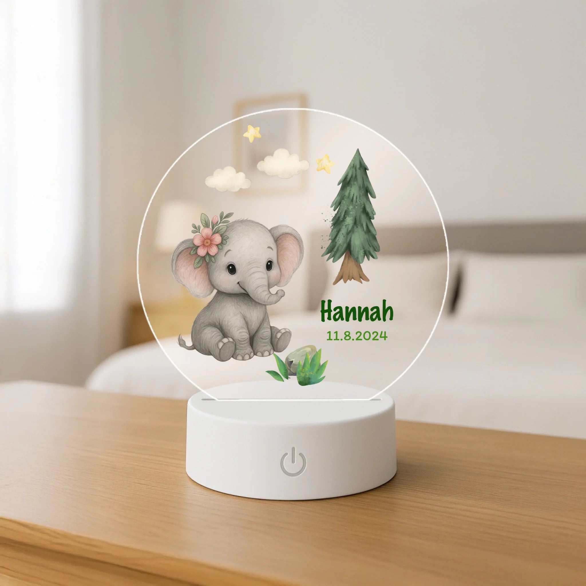 Personalisierte LED Kinderlampe mit Namen - Süßes Elefanten-Motiv