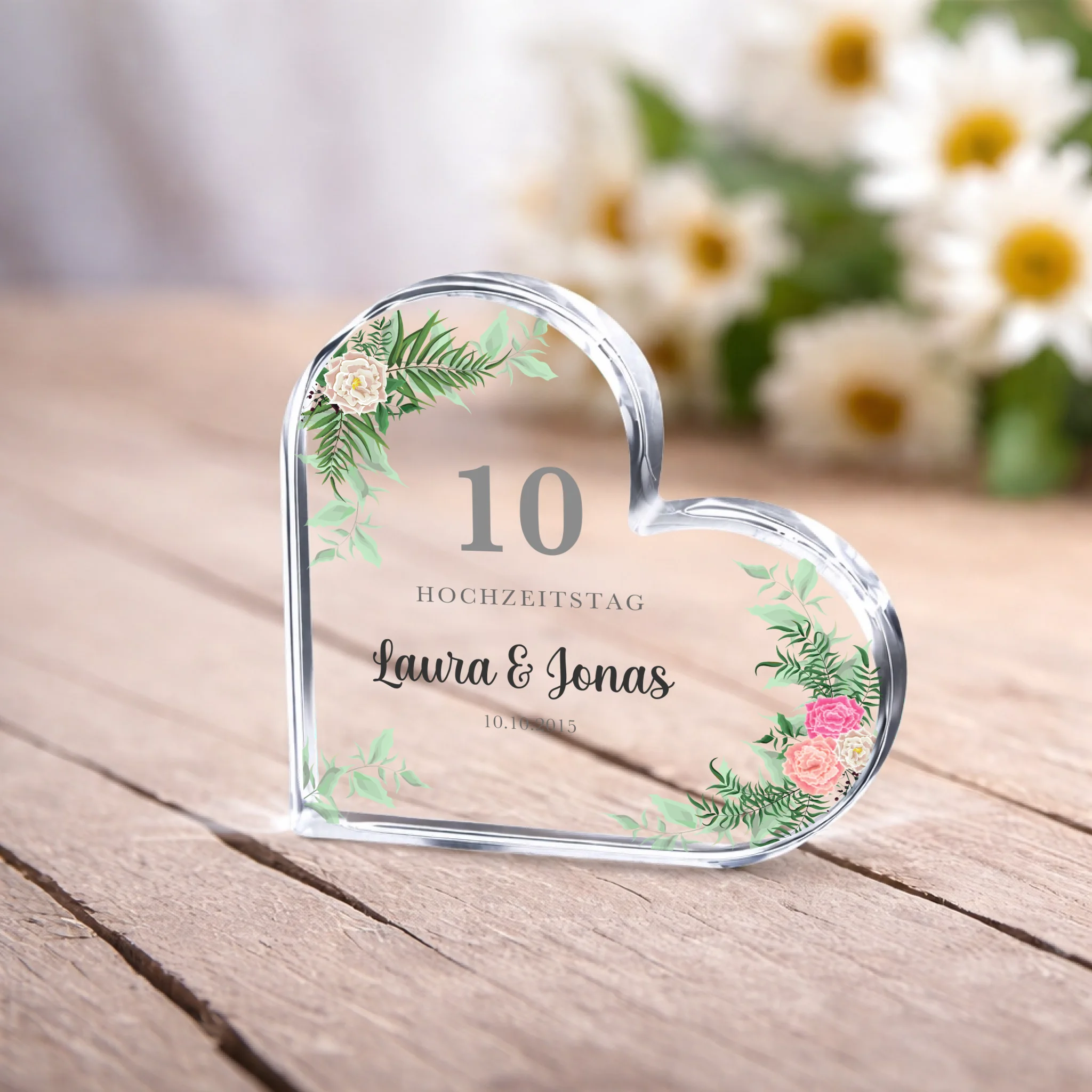Personalisiertes Herz aus Acryl - Romantisches Geschenk zum Hochzeitstag