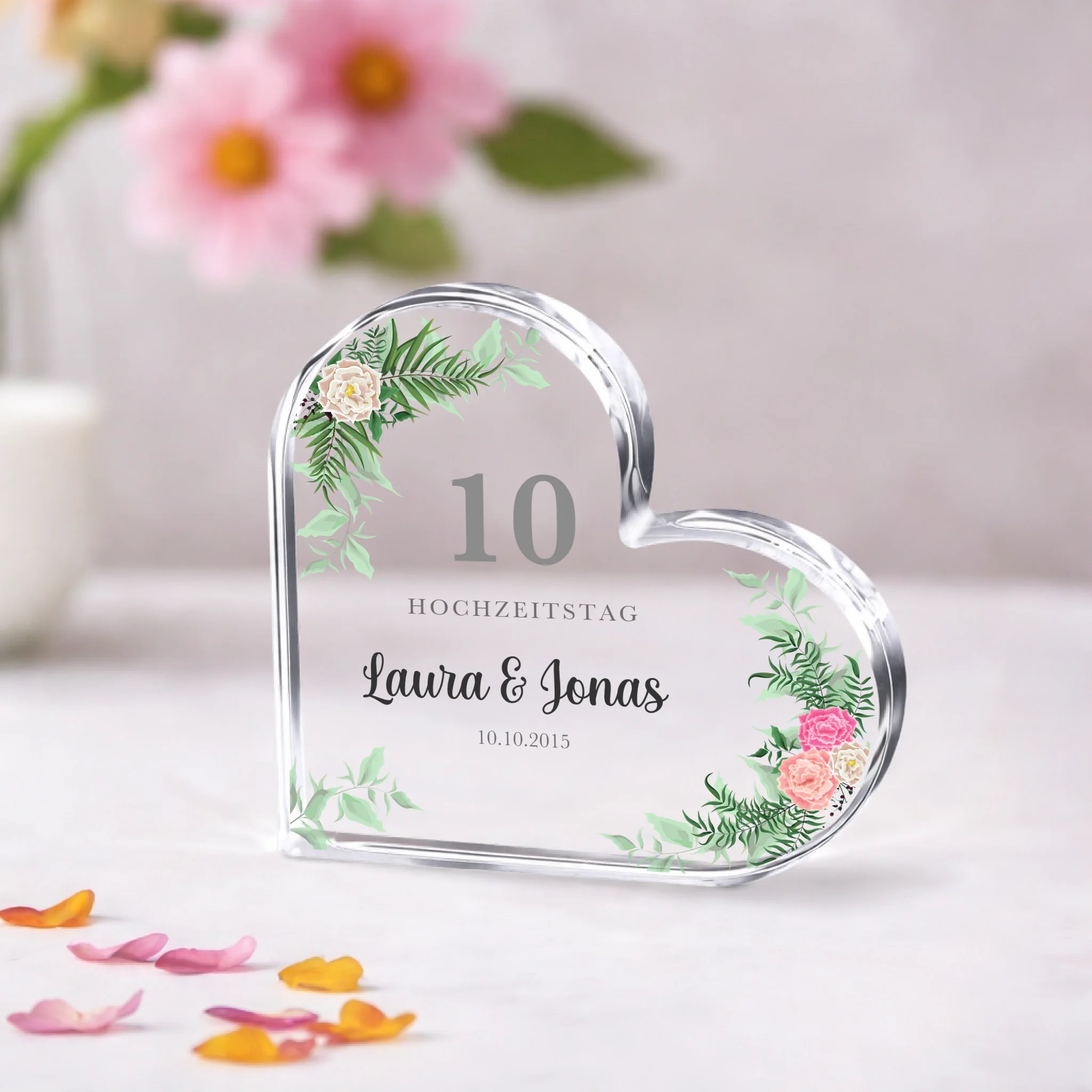 Personalisiertes Herz aus Acryl - Romantisches Geschenk zum Hochzeitstag