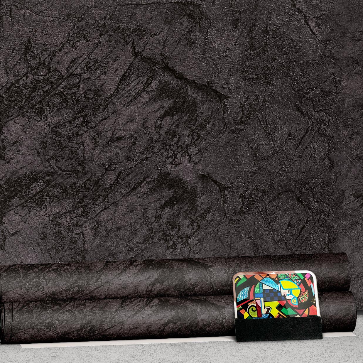 Life Decor Möbelfolie, selbstklebend - Wasserdichte Klebefolie für Möbel, Schrank, Tisch, Tür - UV-beständig & robust- Schiefer schwarz PAT031