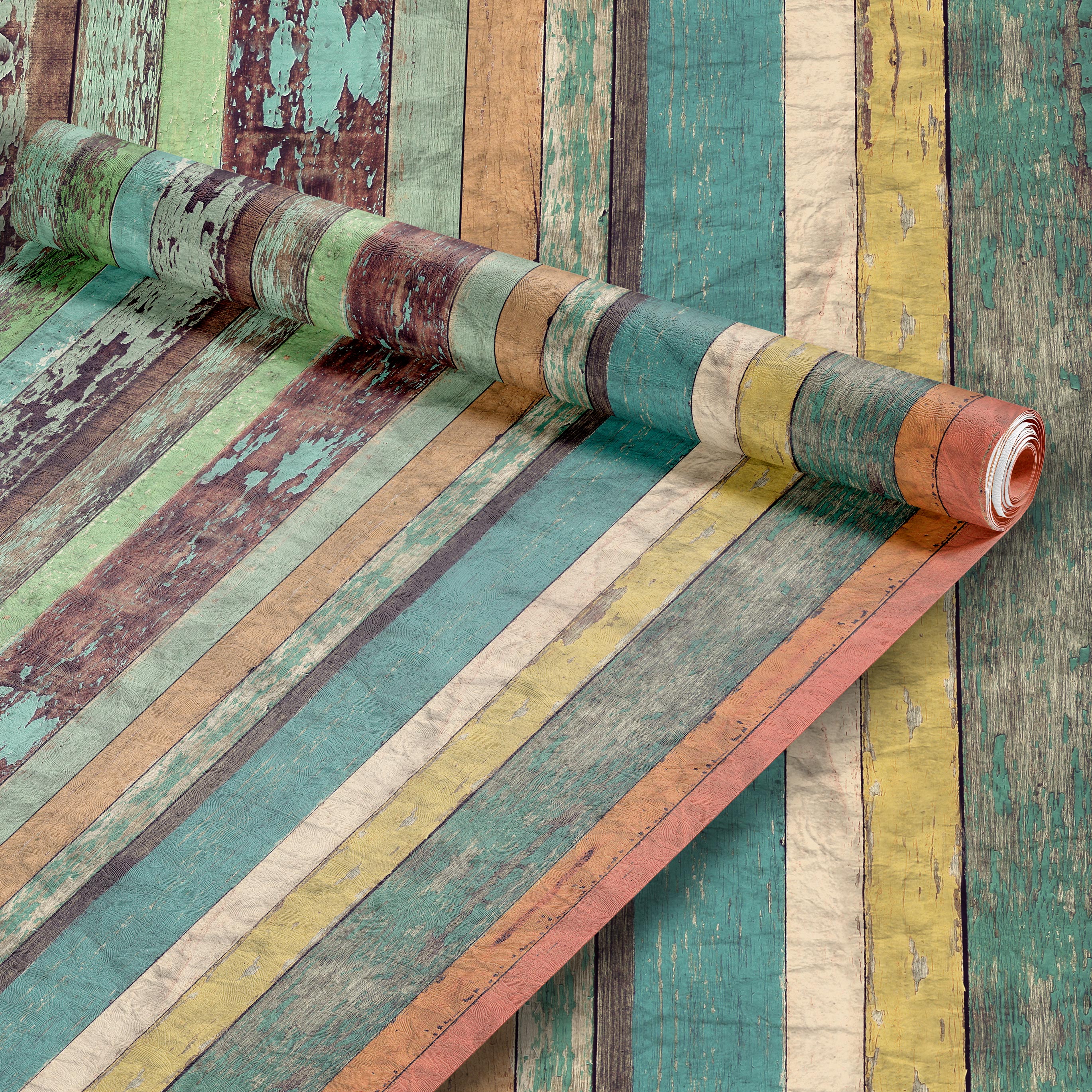 Life Decor Möbel klebefolie, selbstklebend - Wasserdichte Klebefolie für Möbel, Schrank, Tisch, Tür - UV-beständig & robust- bunte Bretter PAT002