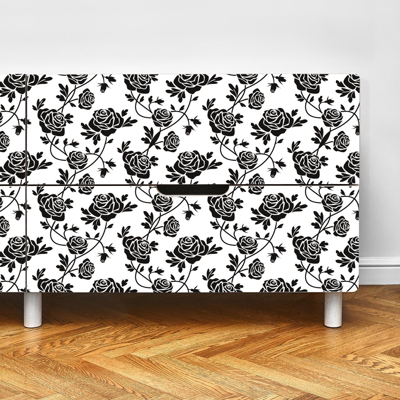 Selbstklebende folie für küchenschränke - Wasserdichte Klebefolie für Möbel, Schrank, Tisch, Tür - UV-beständig & robust- Schwarze Rosen PAT001
