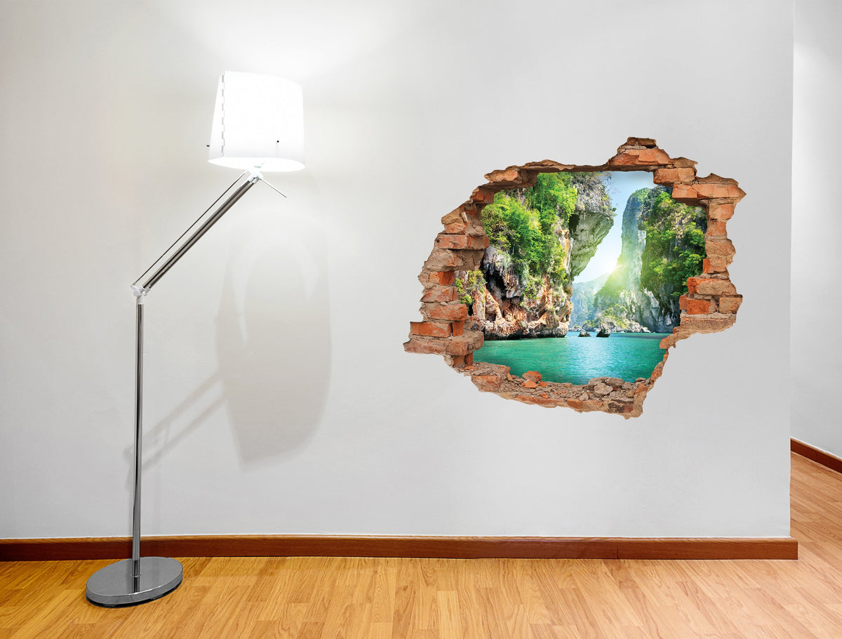 3D Kunst Wandaufkleber Grüner Wasserfall - 3D017 - life-decor.de