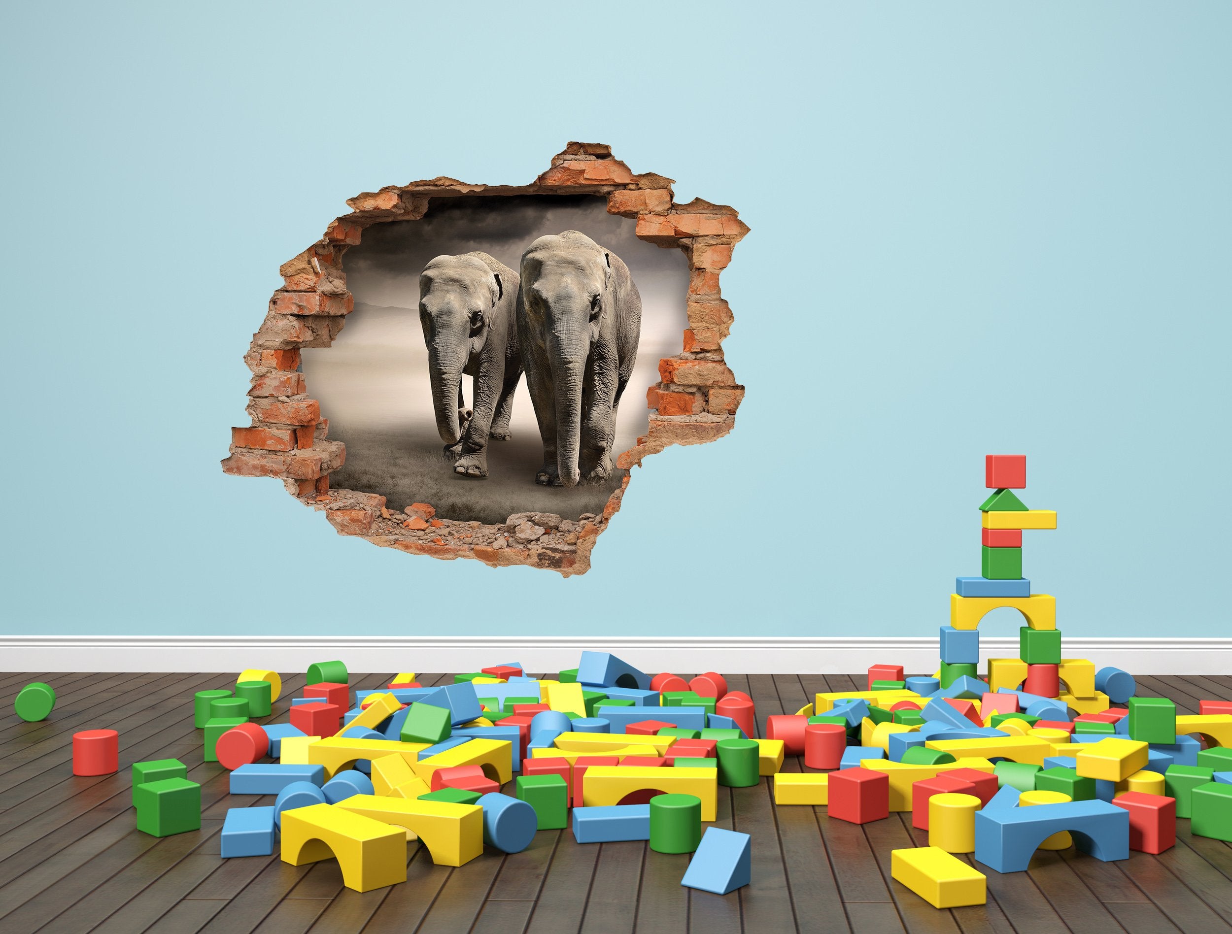 3D Kunst Wandaufkleber Elefanten - 3D040