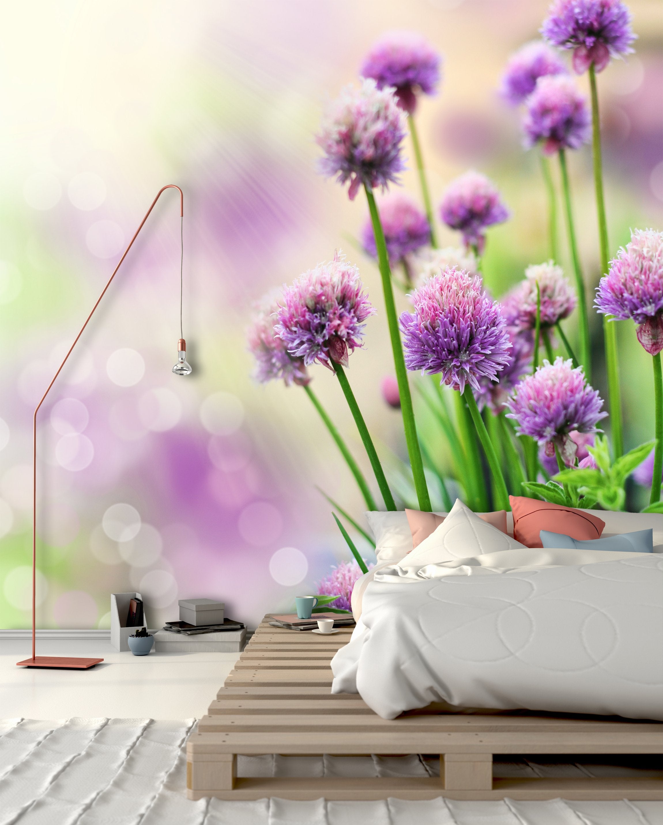 PVC Fototapete Chive Flowers – ECO Wandbild Selbstklebende Tapete – 3D Vinyl Wandsticker XXL  SW234 - life-decor.de
