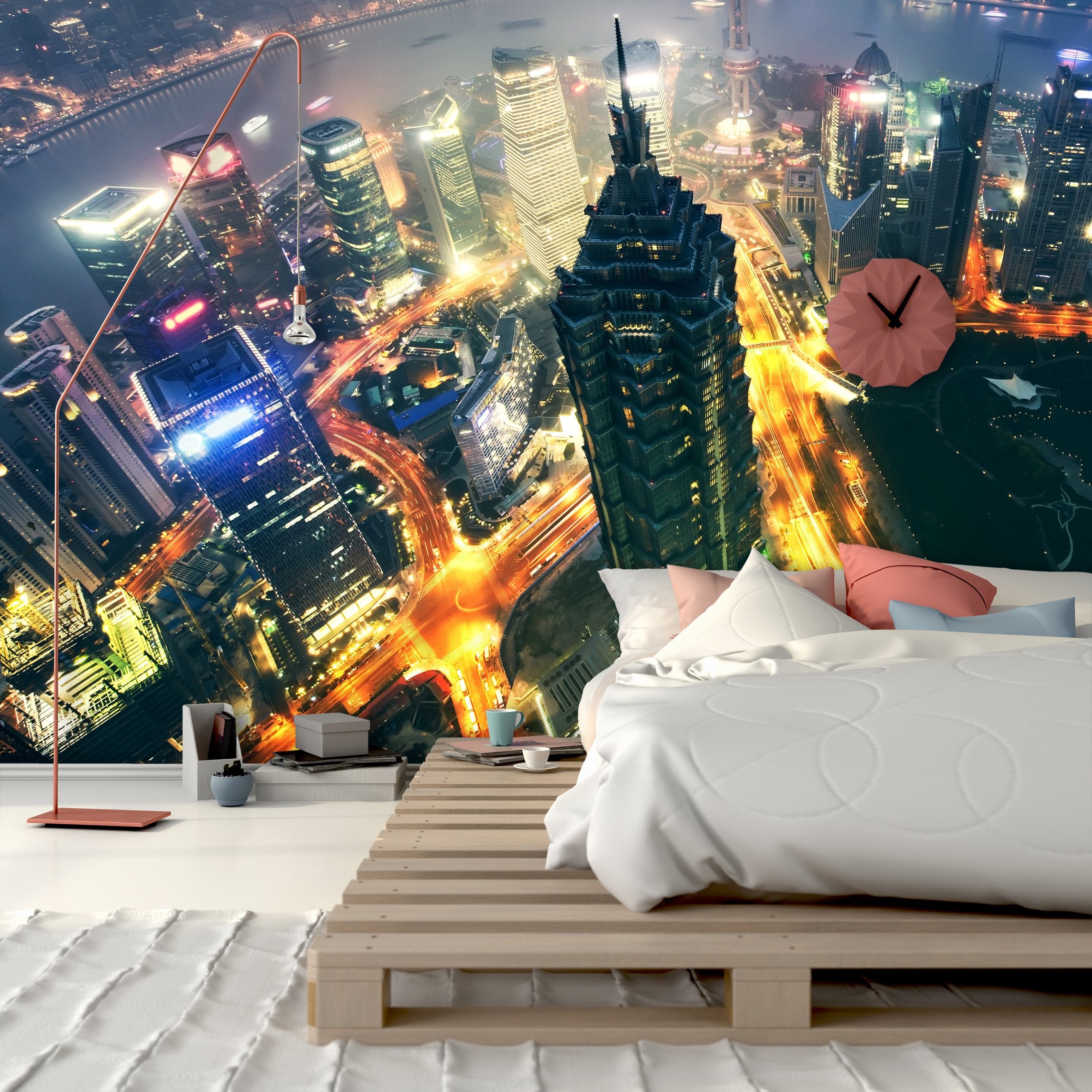 PVC Fototapete Shanghai City - ECO Wandbild Selbstklebende Tapete - 3D Vinyl Wandsticker XXL  SW112