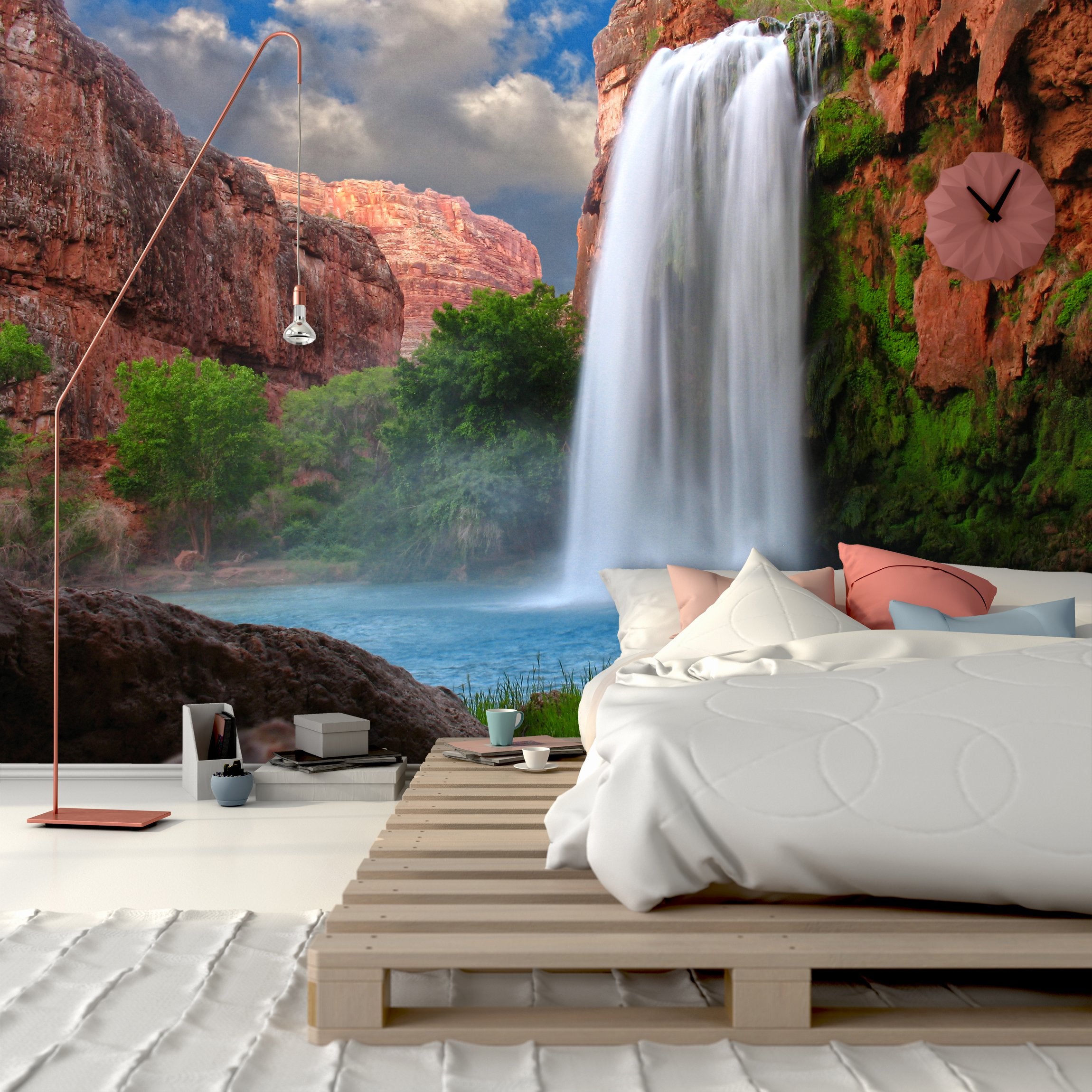 PVC Fototapete Tapeten Stunning Waterfall - ECO Wandbild Selbstklebende Tapete - 3D Vinyl Wandsticker XXL  SW088