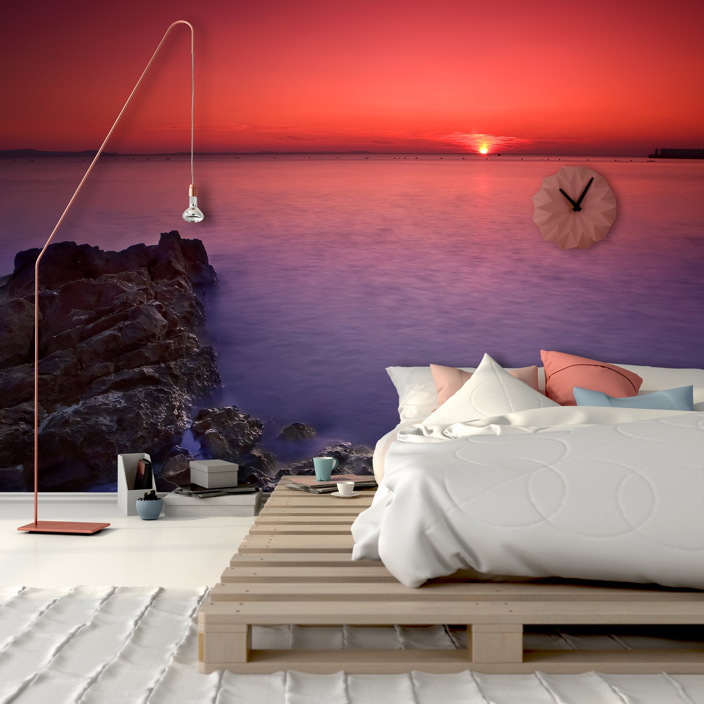 PVC Fototapete Sunset With Rocks - ECO Wandbild Selbstklebende Tapete - 3D Vinyl Wandsticker XXL  SW079