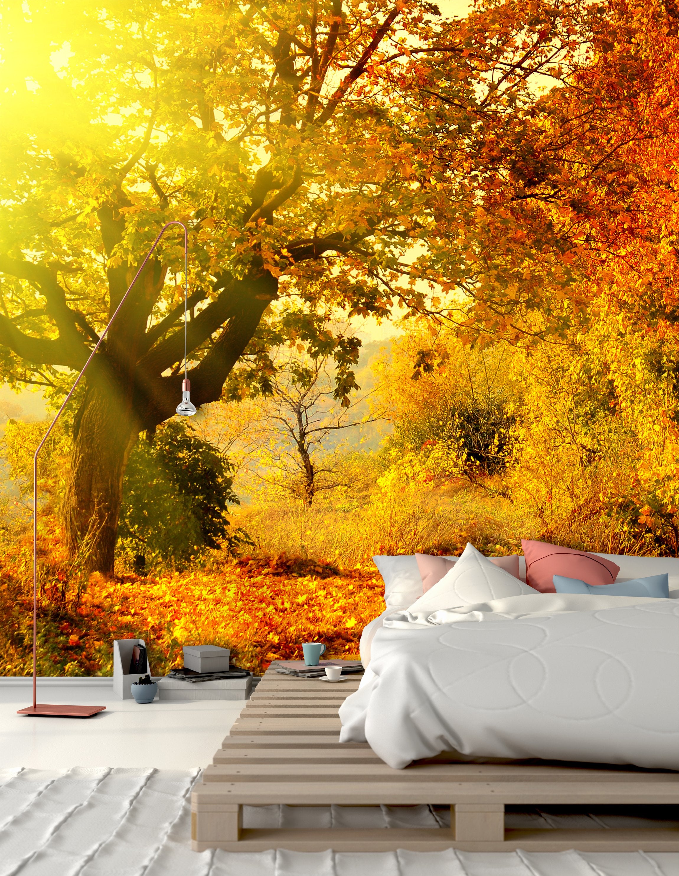 PVC Fototapete Autumn Forest - ECO Wandbild Selbstklebende Tapete - 3D Vinyl Wandsticker XXL  SW125